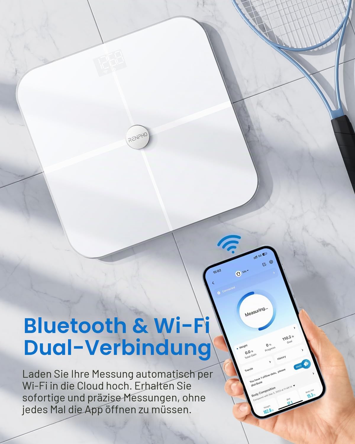 RENPHO Körperfettwaage WLAN Fitness Tracking Waage mit Körperfett und Muskelmasse, Personenwaage mit Körperfettanalyse & Überwacht 13 Körperwerte für Ihre Gesundheit