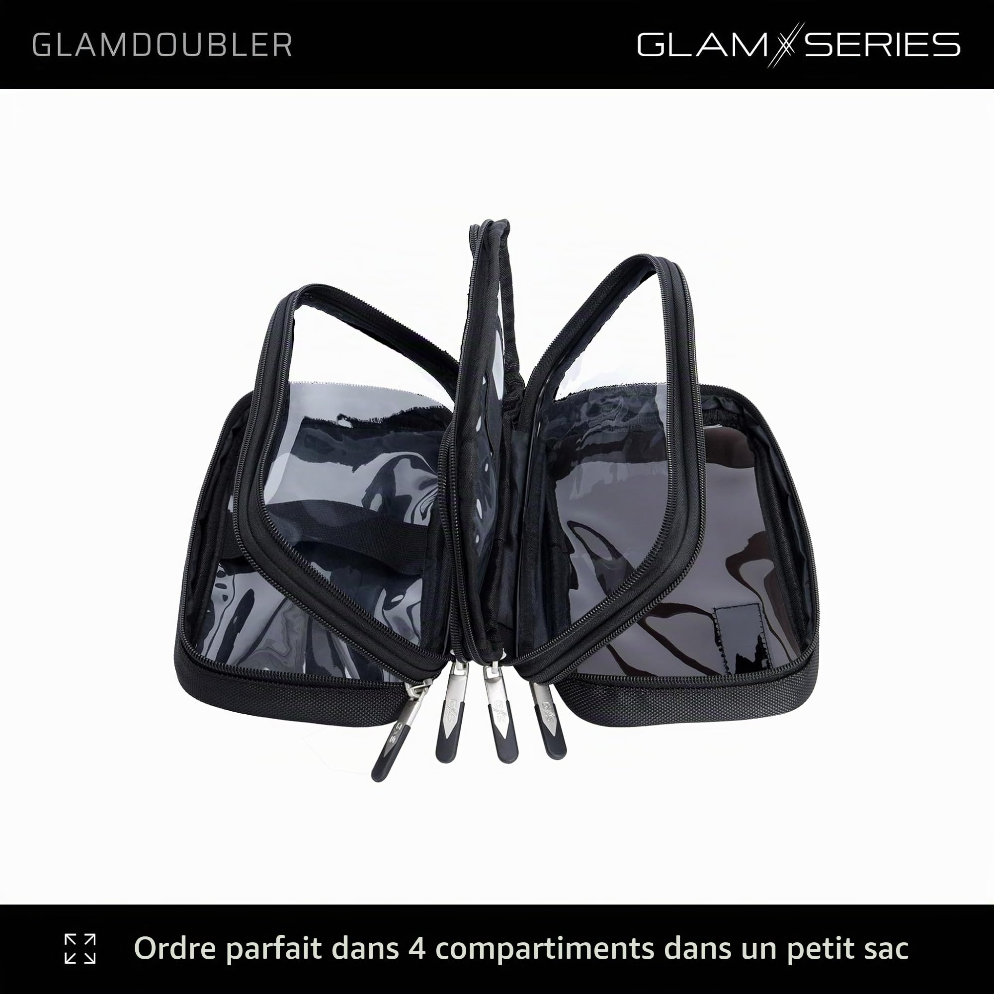 GlamDoubler Trousse à cosmétiques 230 x 120 x 100 mm, Organiseur de Maquillage avec 4 Compartiments Transparents