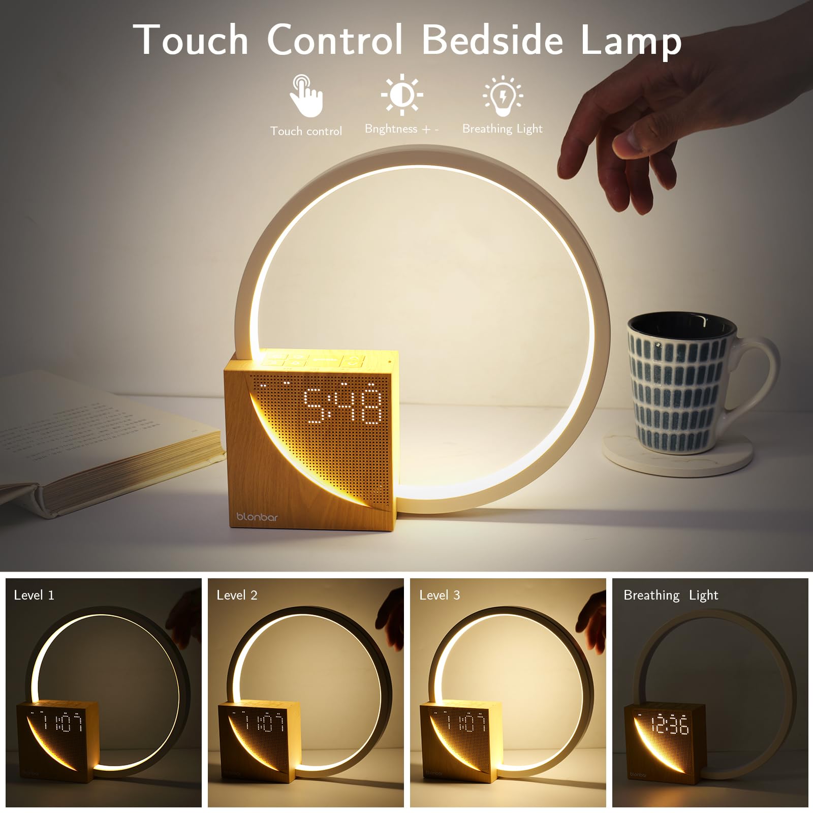 Lampka nocna z funkcją ładowania USB 10 W, 2 budziki, 3 poziomy jasności