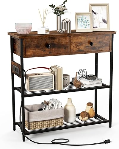 Mesa consola con estación de carga, mesa de entrada con 2 cajones, estación de trabajo de cocina con estantes de almacenamiento, mesa de sofá con