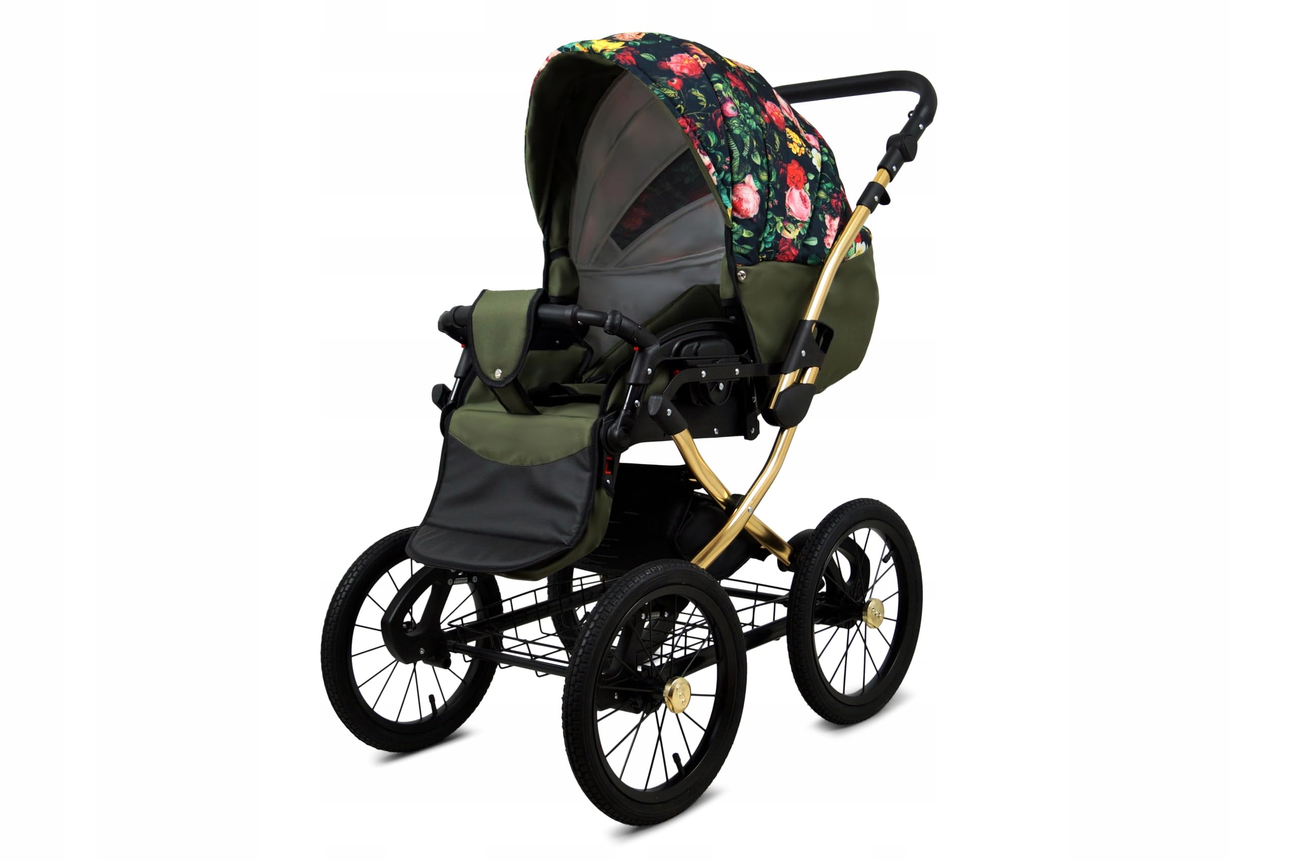 BabyLux Zestaw wózków dziecięcych 4 w 1 – Margaret Gold – w zestawie wanienka dla niemowląt, fotelik sportowy, fotelik samochodowy, stacja bazowa ISOFIX – fotelik samochodowy – zestaw wózków