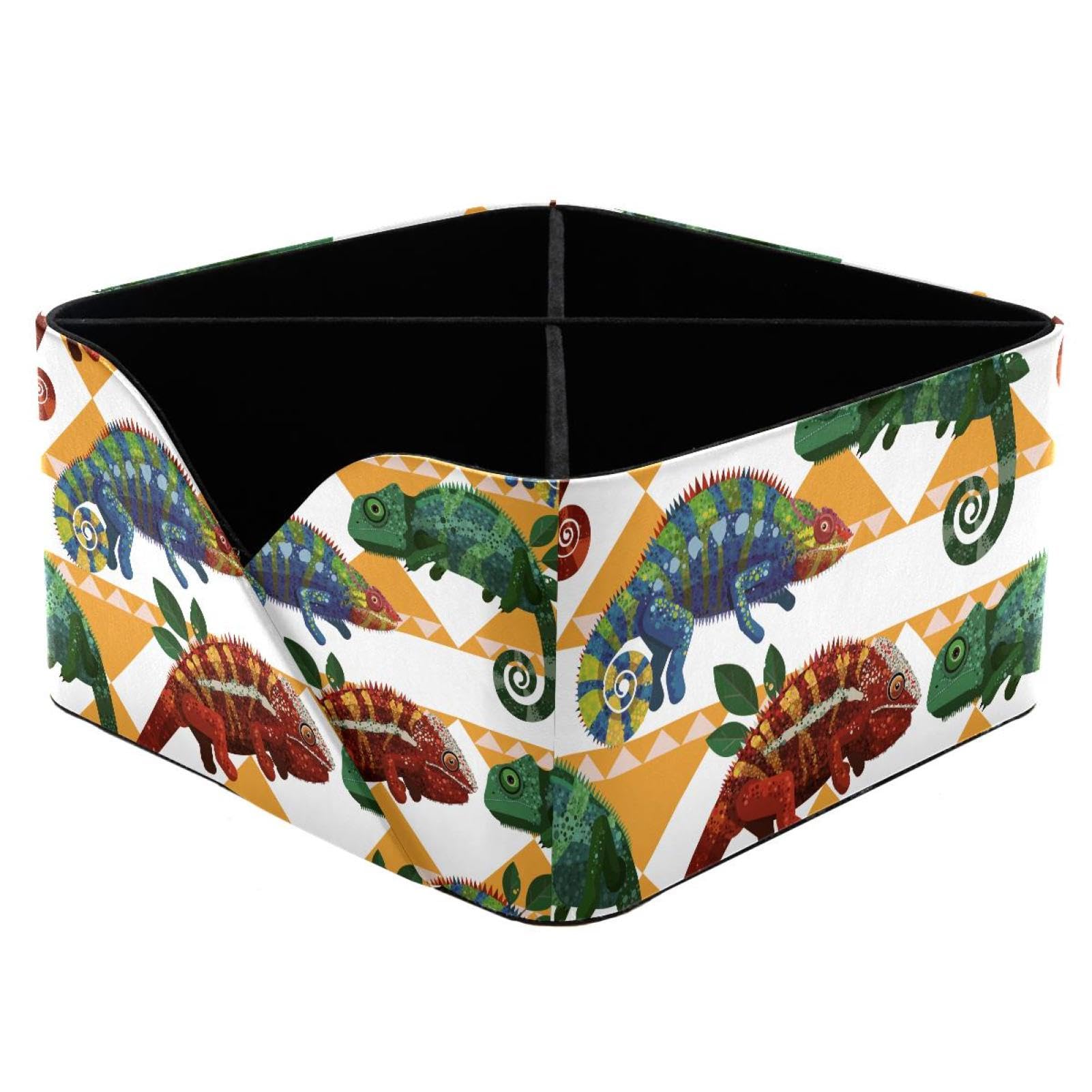 KengjuTesu Colorful Reptile Iguana Pattern Desktop Organizer Pen Holder, Rectangular Pencil Cup for Office, Study and Makeup Stations