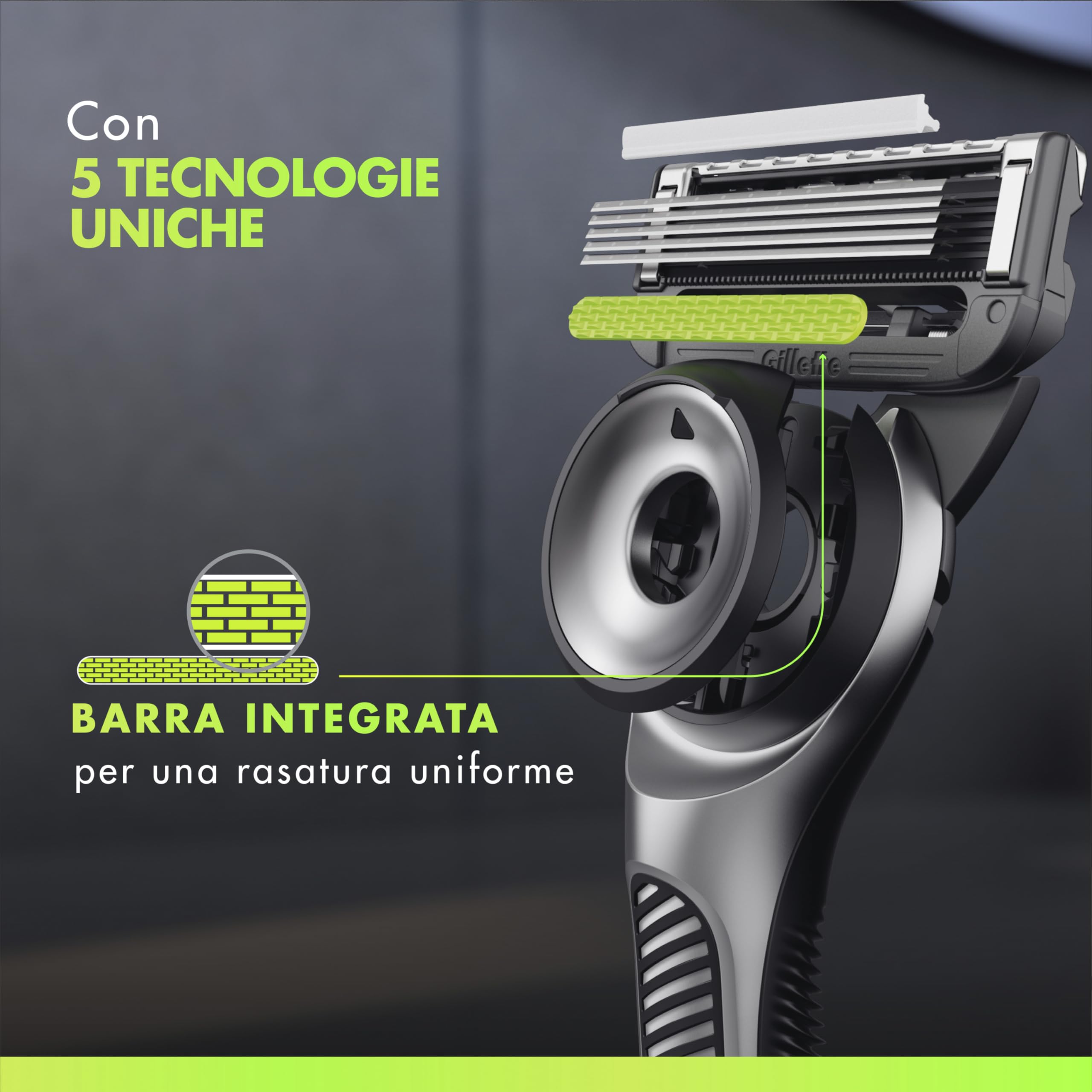 Gillette Labs Rasoio A Mano Libera Con Barra Esfoliante e Lamette di Ricambio, 1 Manico + 5 Lamette Gillette Labs Di Ricambio, Include Gancio Da Parete e Custodia Da Viaggio
