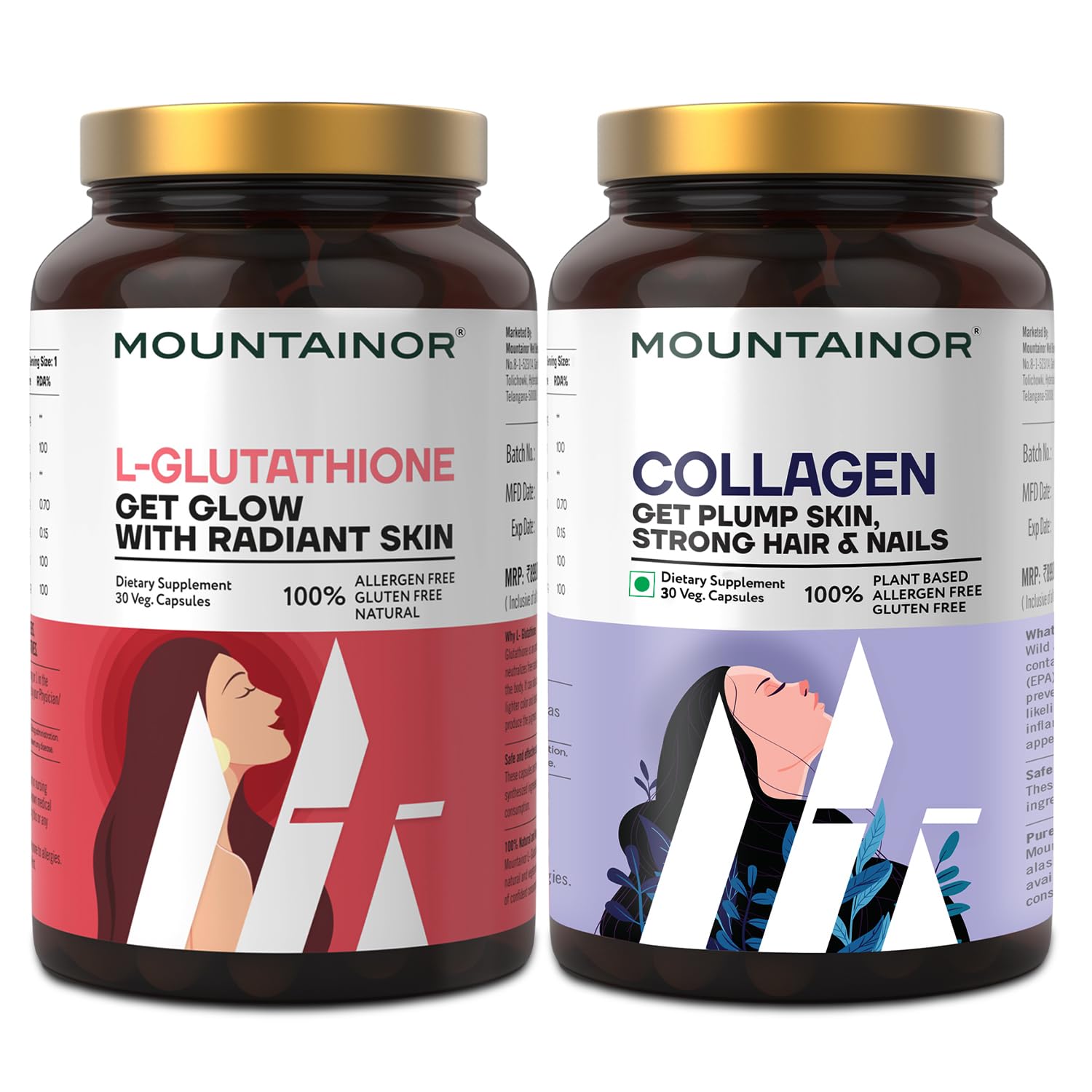 MOUNTAINOR Plant-Based Collagen & Glutathione Capsules for Healthy, Brightening & Radiant Skin & Collagen Supplement for For Healthy Skin, Hair, Nails, Bones & Joints 30X2 (Combo) (B0D9QC6PWB) Amazon Price History, Amazon Price Tracker