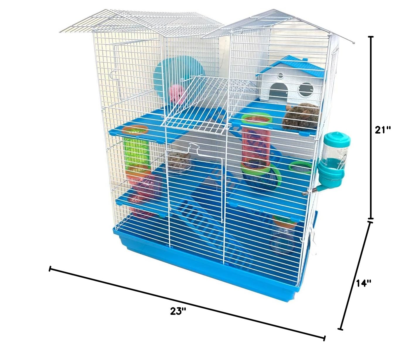Large Twin Tower 5-Levels Crossing Level Tube Habitat Syrian Hamster Rodent Gerbil Mouse Mice Rat Wire Animal Home Cage with Hide House Running Wheel Food Bowl Water Bottle Deep Base