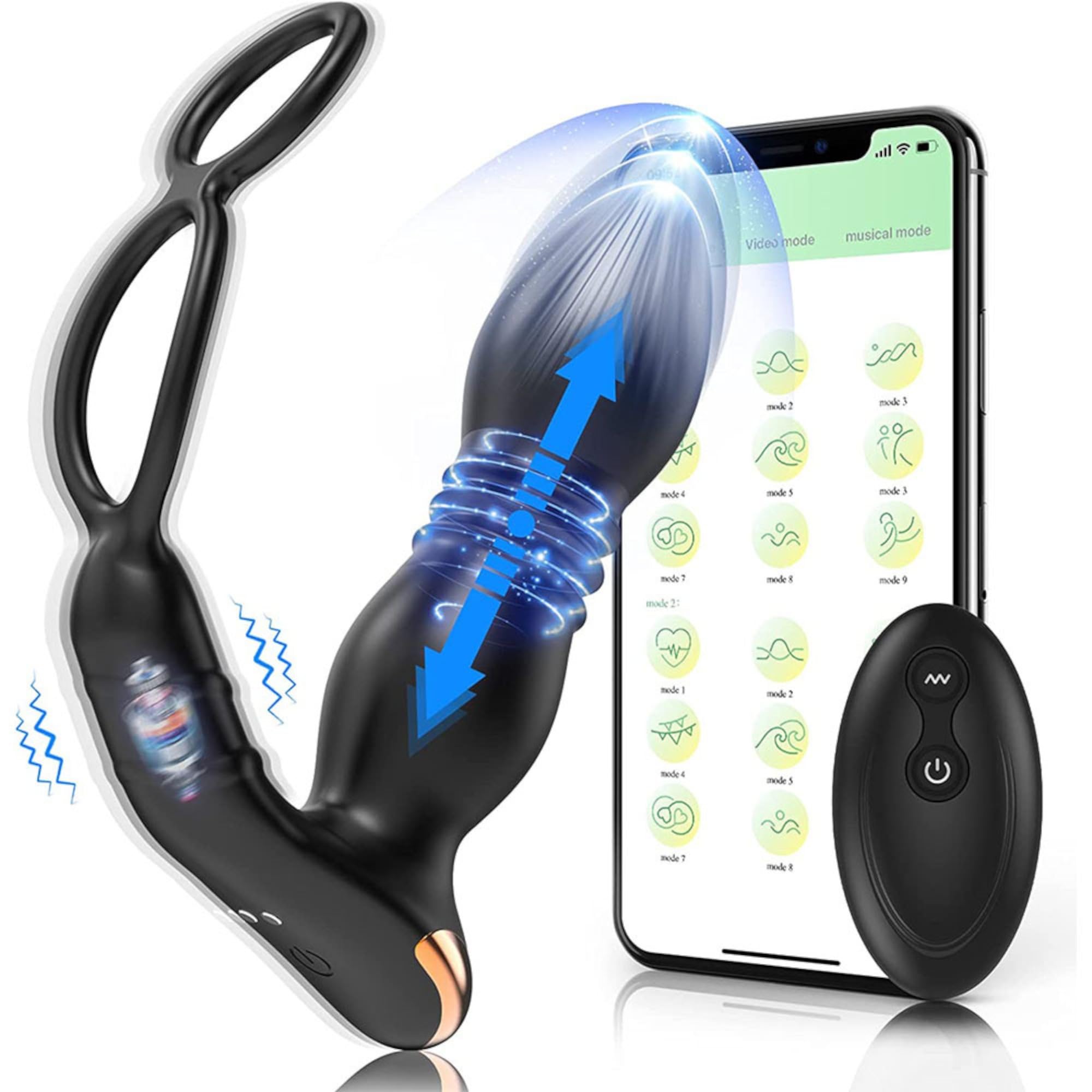 Plug anal |Vibromasseur de prostate | Application Masseur de Prostate Vibrant avec Anneaux de Pénis |9 Modes de Vibration | Plug anal Télécommandé | Sextoys pour la Stimulation Anale Couple