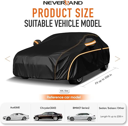 Miniatura 7 de NEVERLAND Funda impermeable para automóvil para todo tipo de clima, para exteriores, para automóviles sedán, a prueba de nieve y protección UV,