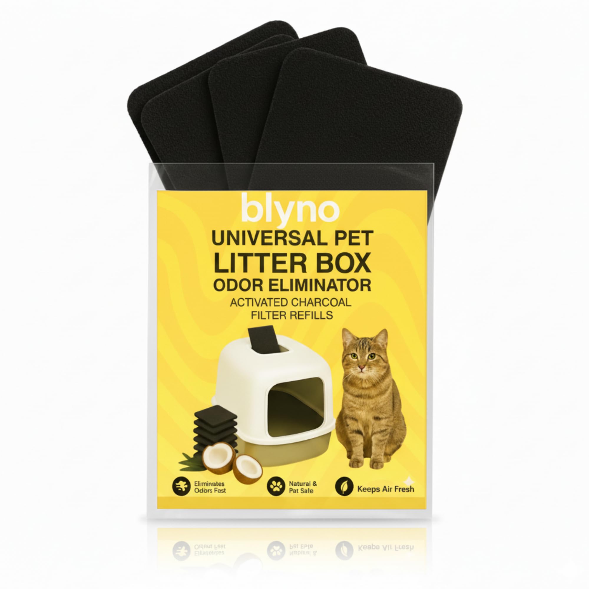 Blyno Lasts Up to 2 Years - Upgraded Universal Odor Eliminator for Hooded Cat Litter Box Deodorizer,Natural Coconut Shell Activated Charcoal, Cat Toilet Odor Eliminator for Automatic Litter Box