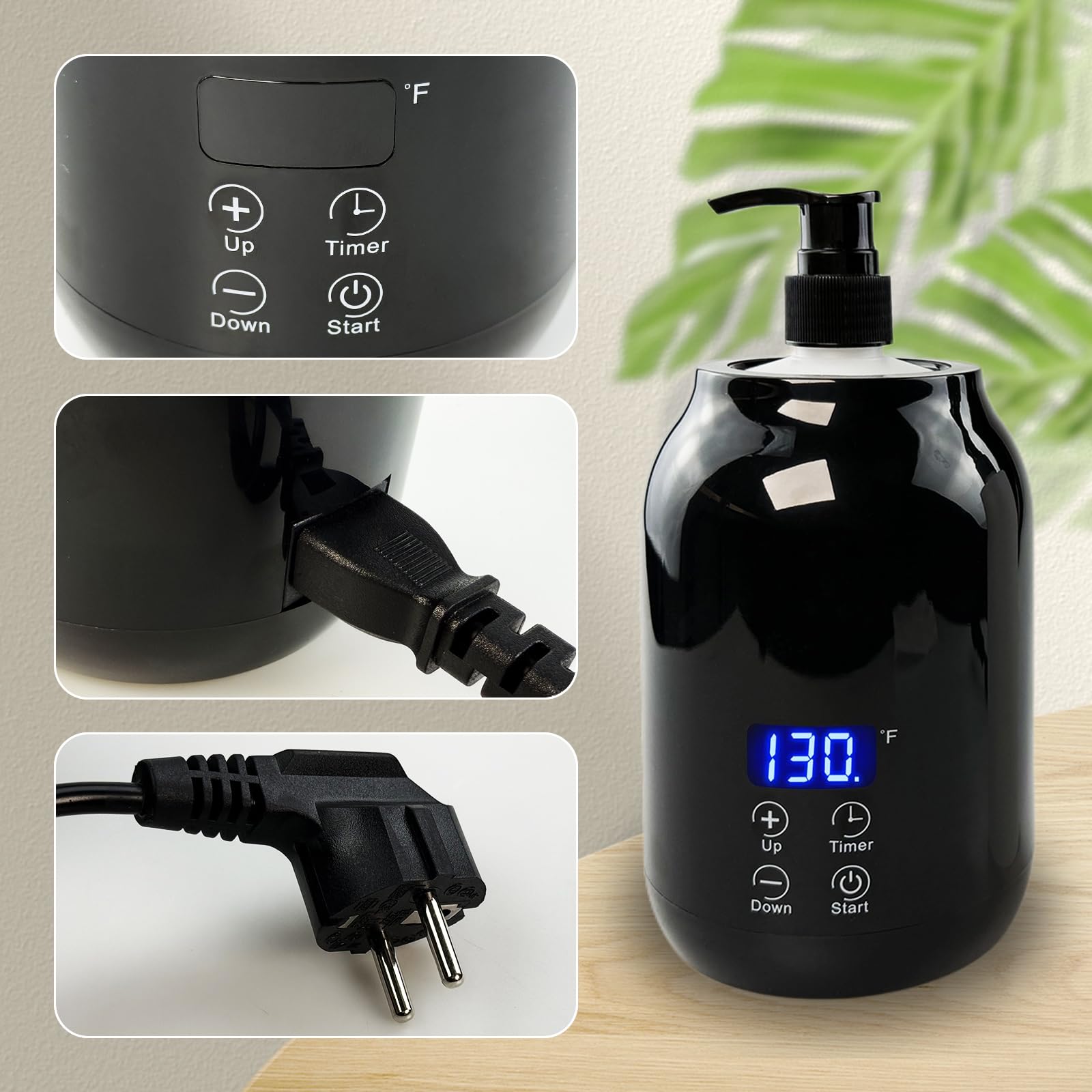 Massageöl Wärmer, Einstellbare Massageölwärmer 30-65°C mit 2 Ölflaschenspender LED Anzeige, Gel Ölwärmer Flaschenwärmer für Spa Salon
