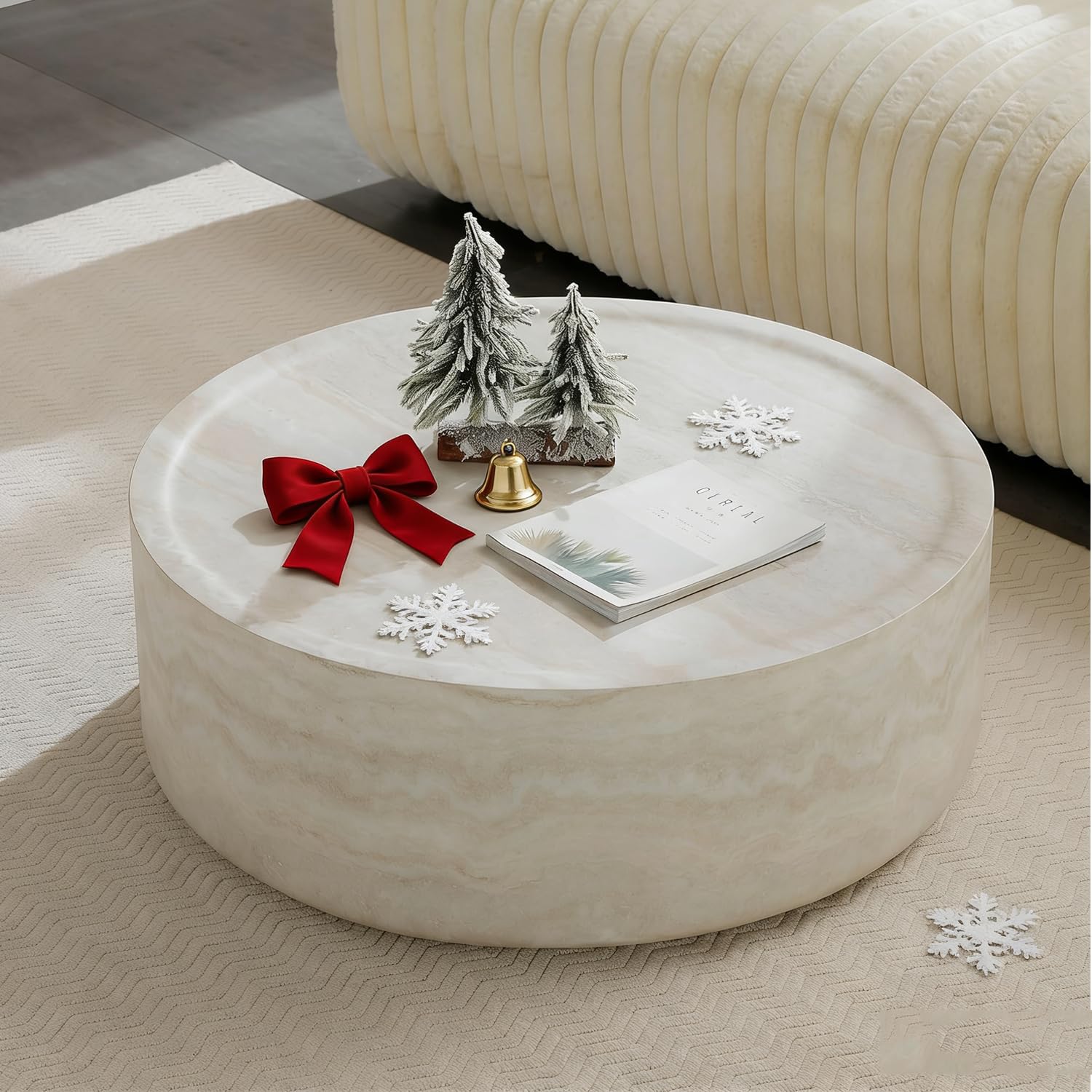 JUSTONE Round Coffee Tables for Living Room,Faux Mars Pattern Modern Minimalist Side Tables Accent End Table End Table for Apartment,Office,No Need Assembly Ø39.37" x 12"H,Marble