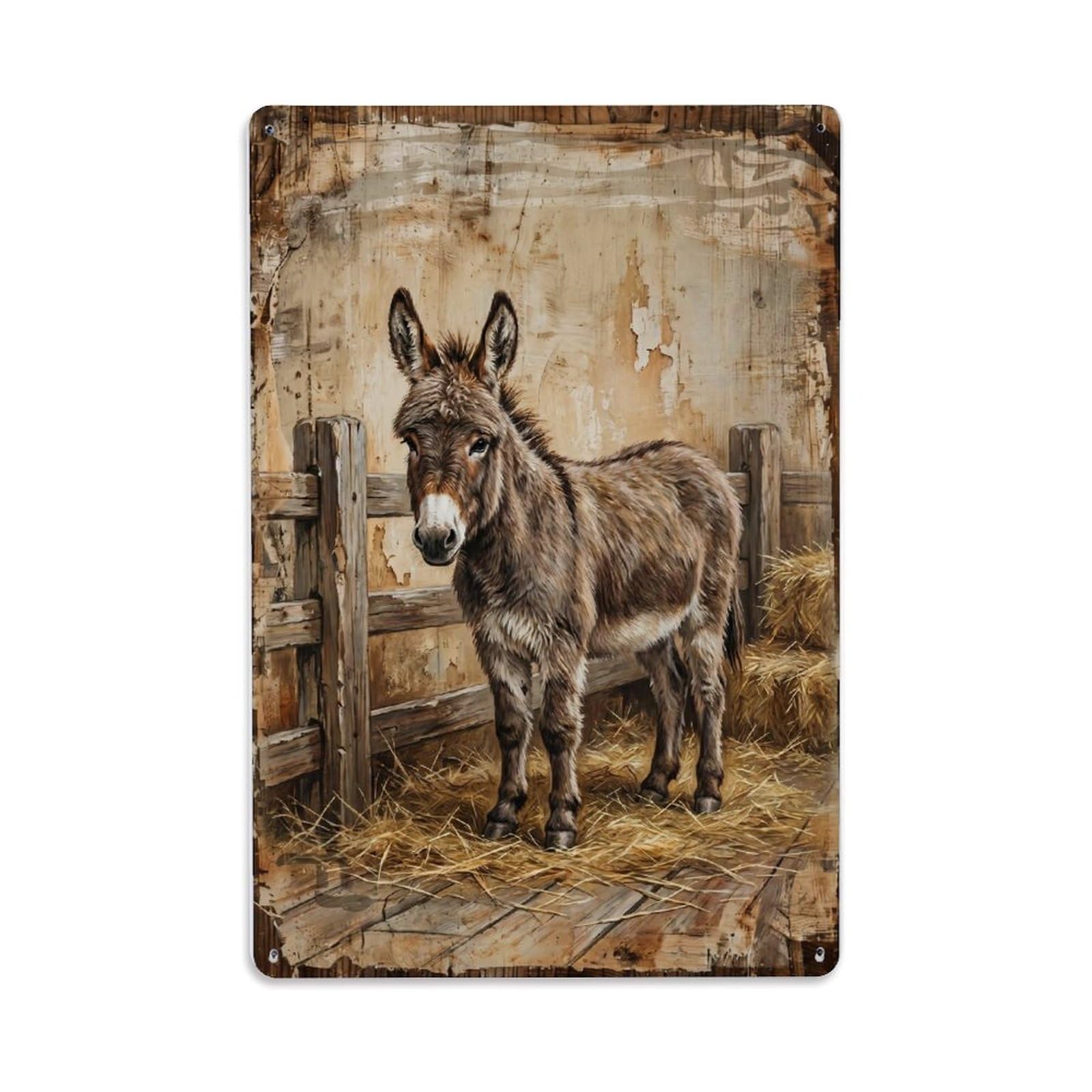 Miniature Donkey Farm Small Animal Barn Vintage Metal Tin Sign Plaque Wall Decor for Cafe, Club, Garden Metal Poster 8x12Inch