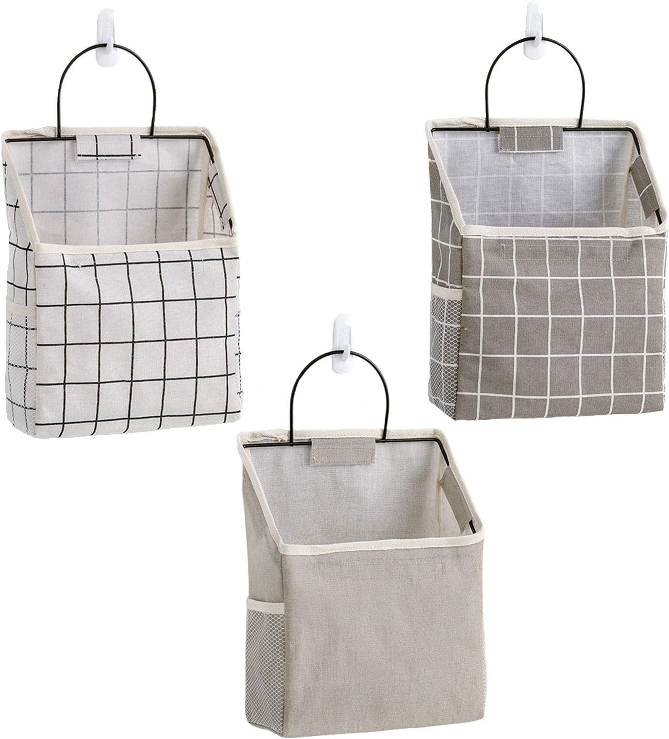 DRON TOOON Fabric Wall Hanging Storage Caddy Bag Over The Door Pouch Organizer for Bedroom Bathroom Kitchen (3Pack-A)