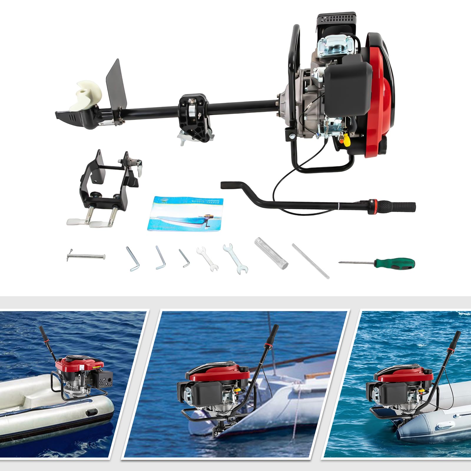 Motor fuera de borda de 4 tiempos, motor de gasolina, motor para botes con sistema de refrigeración por aire, botes inflables, motor fuera de borda para botes de acero y plástico, 8 CV, 4500 RPM