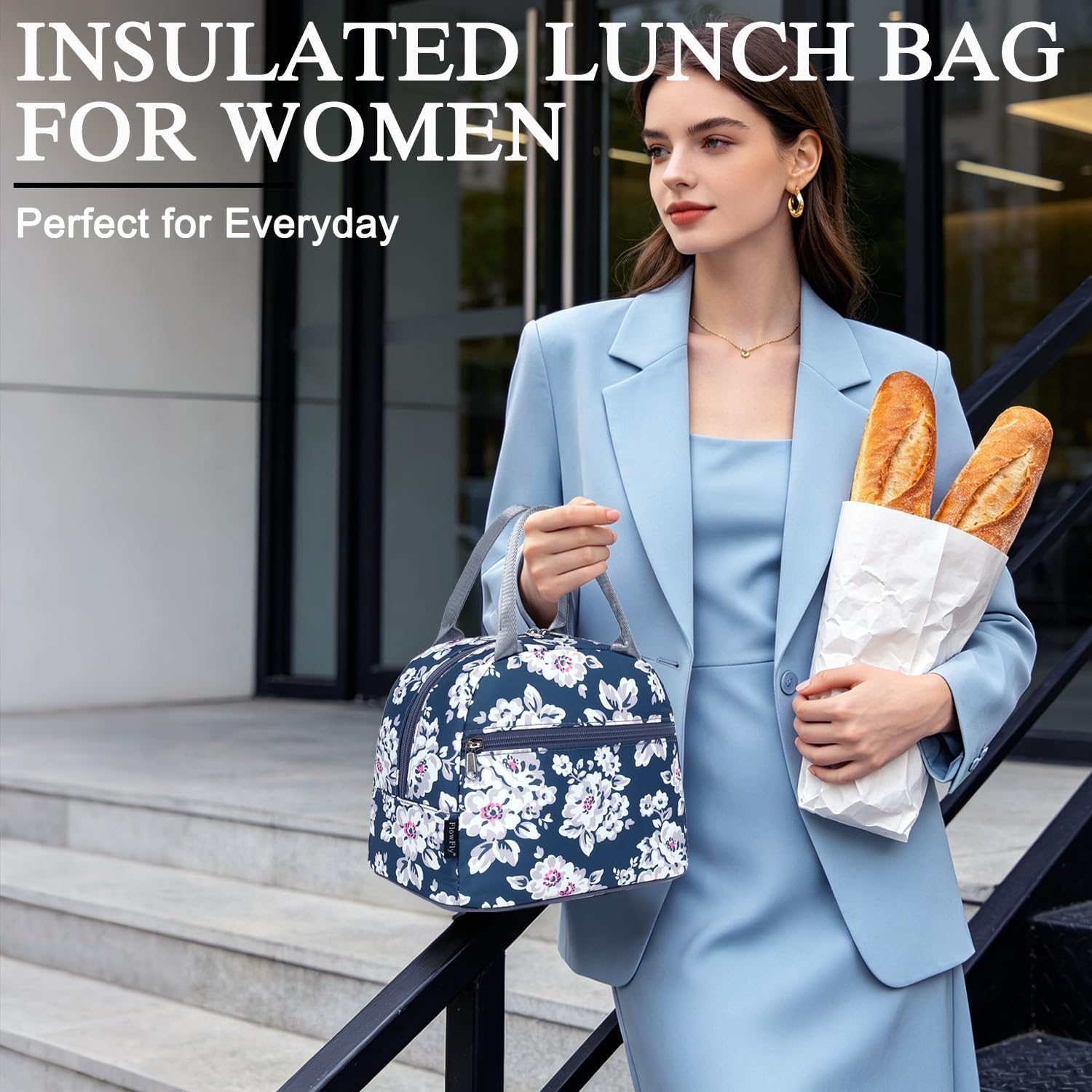 FlowFly Insulated Lunch Cooler Bag - Tote Bag Organizer for Women/Men, Plum image 2