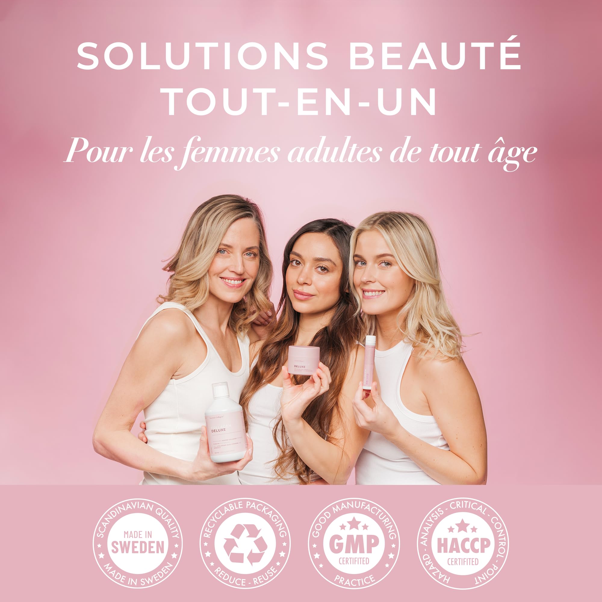 Swedish Collagen Deluxe 12 500 mg Collagène Marin Liquide 30 Doses 25 ml Acide Hyaluronique Biotine Vitamine C Cheveux Peau Ongles Articulations Sans Sucre pour Homme et Femme