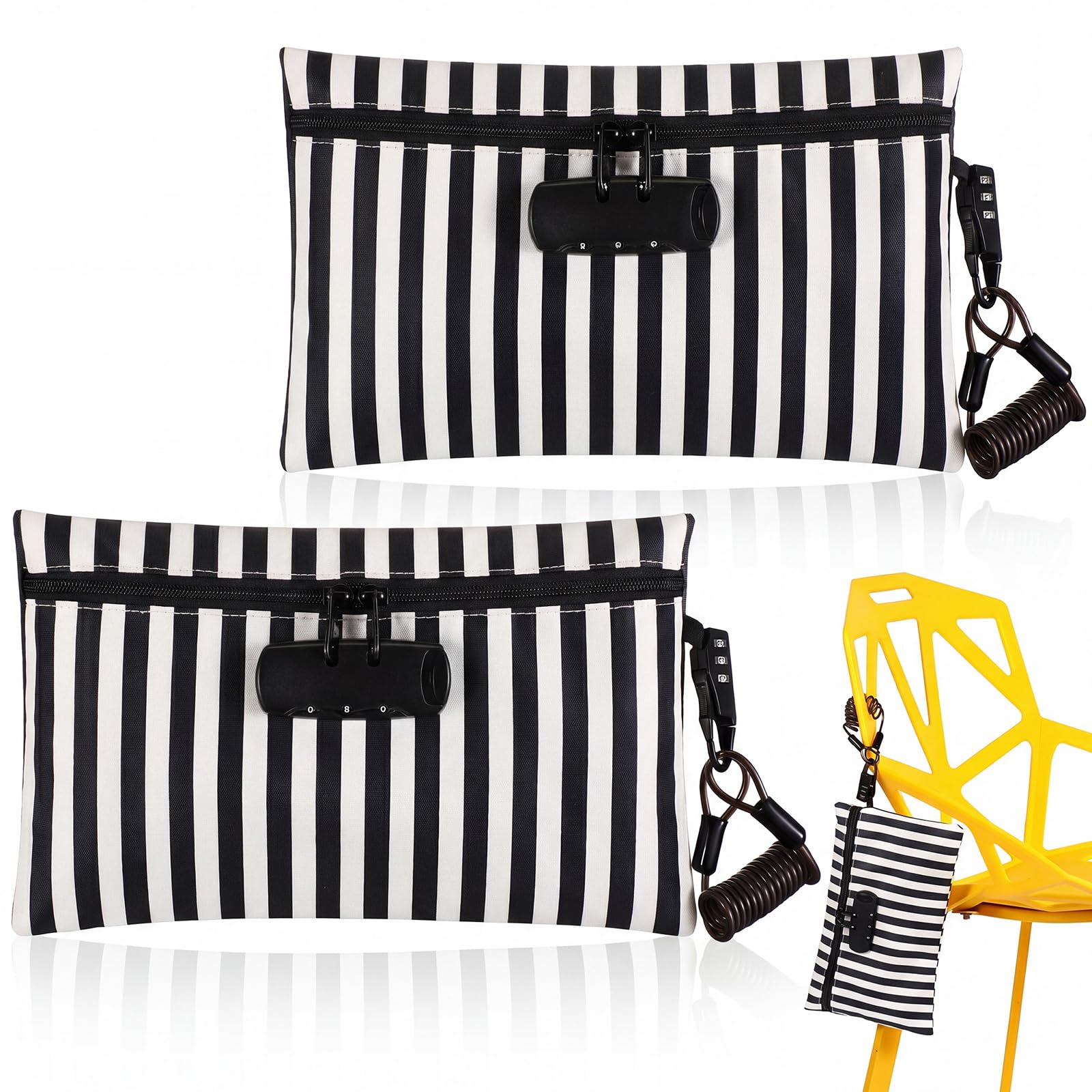 Sanwuta 2 Pack Money Bag with Lock Locking Pouch Cash Bag with Lock Water Resistant Bag Locking Money Bag with Lock Zipper Closure Rope for Travel Storage Beach 6.7 x 11 Inch (Mixed Color)-image-24