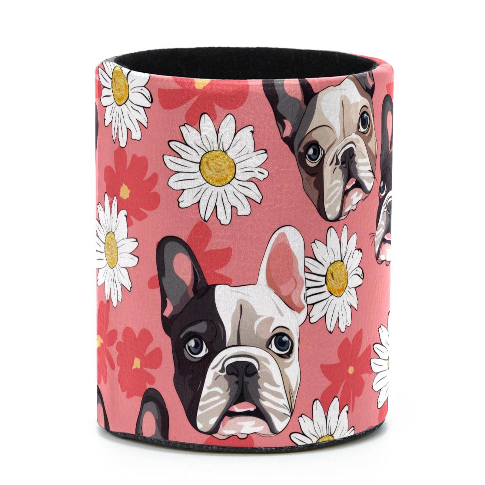 VAPOKF Round Pencil Holders for Desk, Bulldog Daisy Pen Holders Pen Pot Makeup Brushes Storage Desktop Stationery Supplies Organiser for Home Office