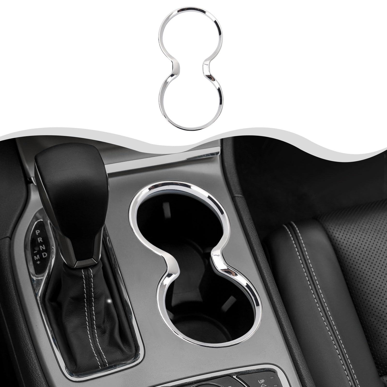 Photo 1 of HTHE Inner Front Water Cup Holder Trim Ring Cover Decoration Compatible with Jeep Grand Cherokee 2011-2021 Interior Accessories(Bright Color)