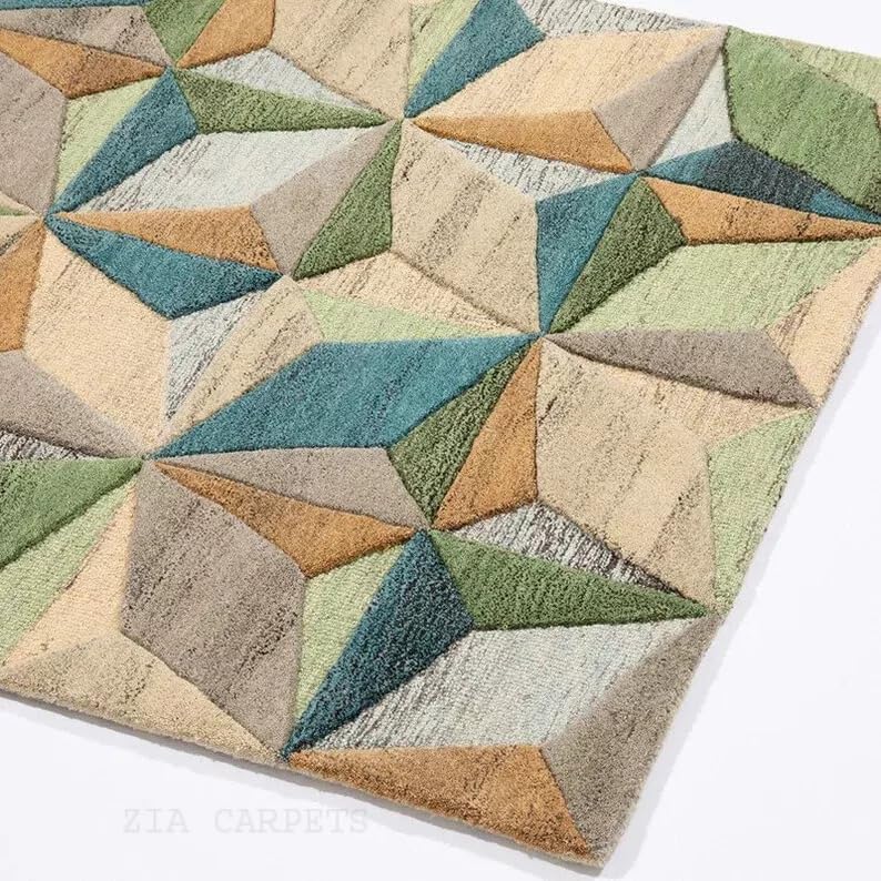 Image of Modern Abstract Hand Tufted Wool Floor Carpet for Home decore Living Room|Home and Bedroom & Hall 5x8 feet (150x 240cm) Multi H30