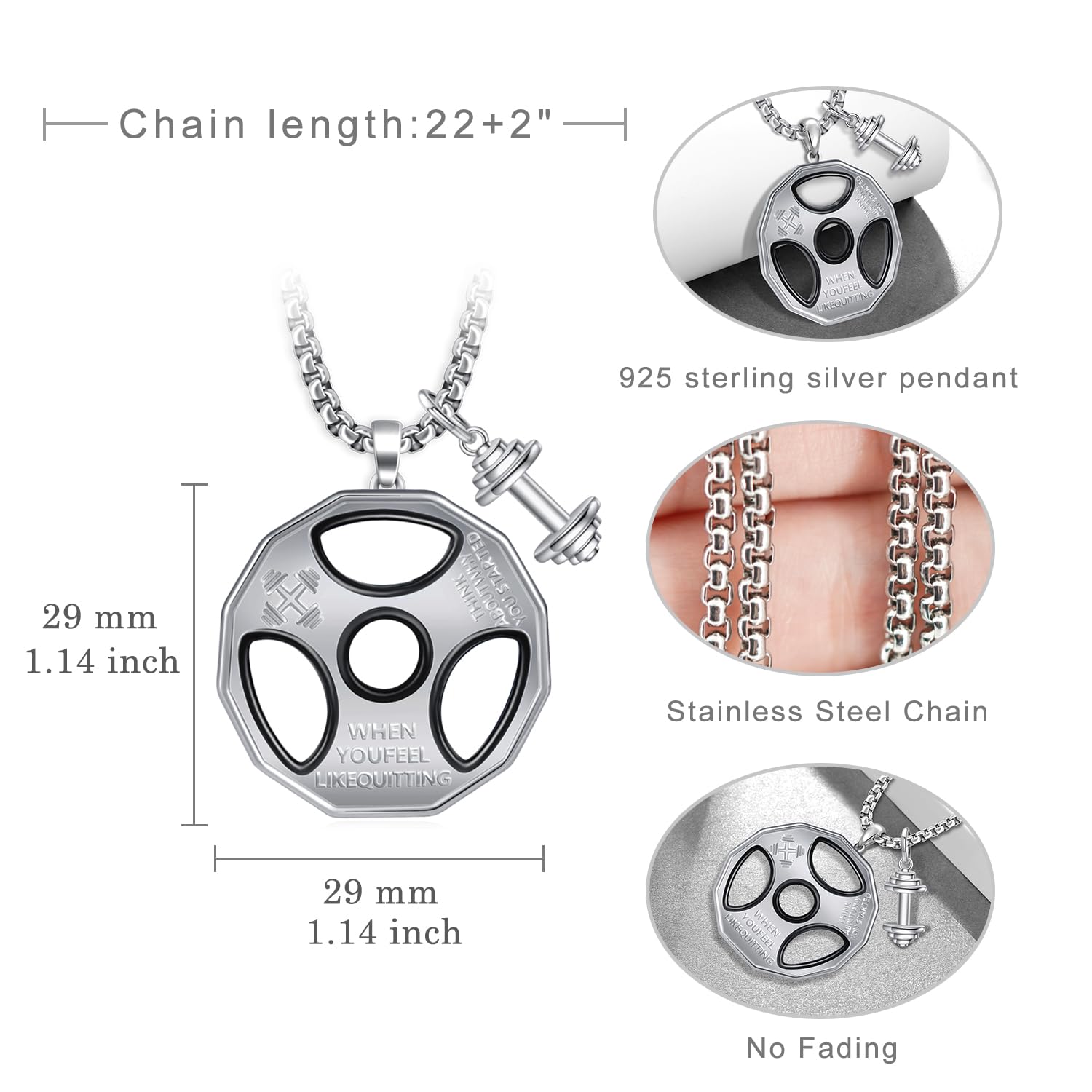 Sbzxbt 925 Sterling Silver Lineman/Welder/Gym/Rock Pendant Necklace for Men Cool Accessories for Men Faith Pendant Necklace