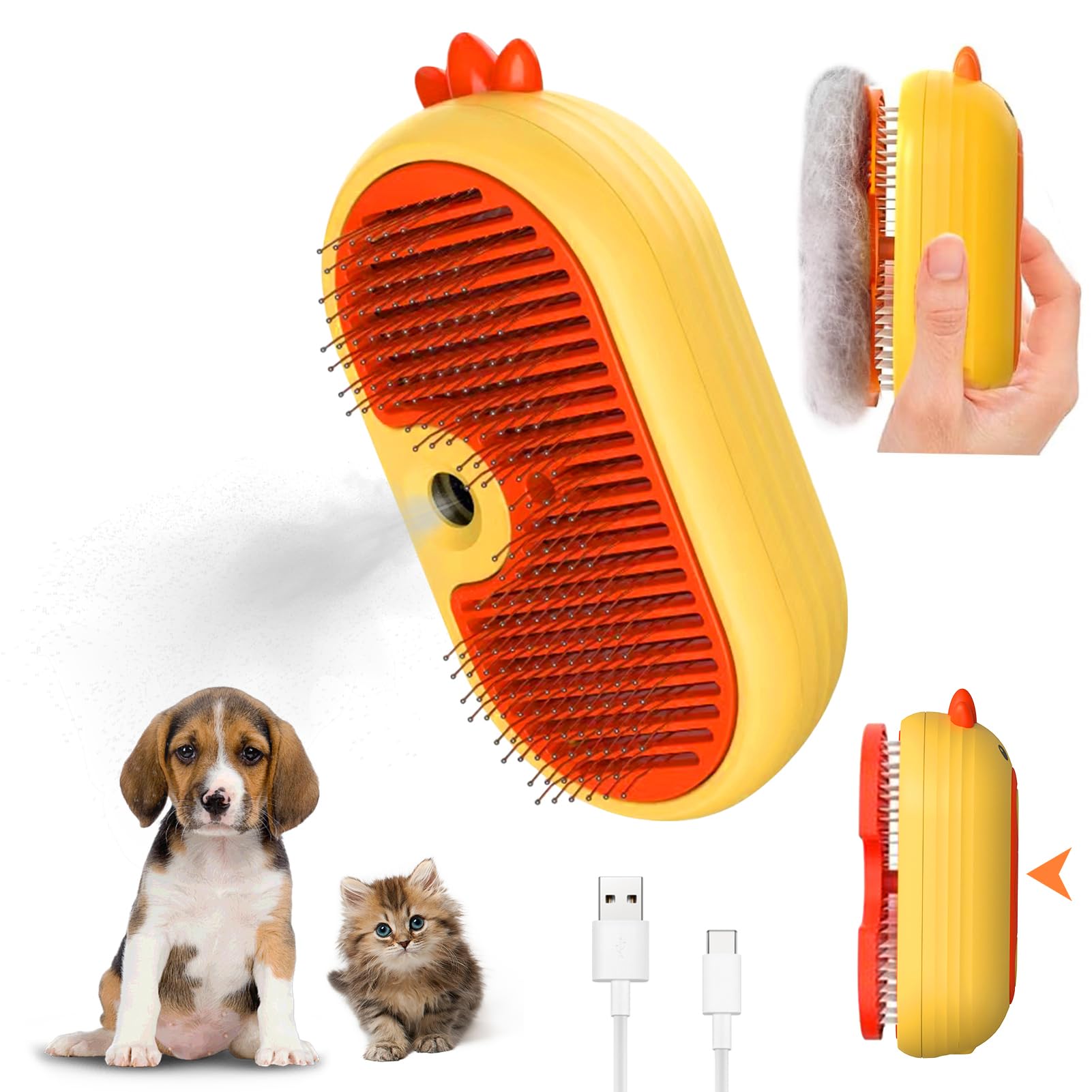 Steam Cat Brush with Release Button, 4 In 1Upgraded Multifunctional Cat Steamer Brush