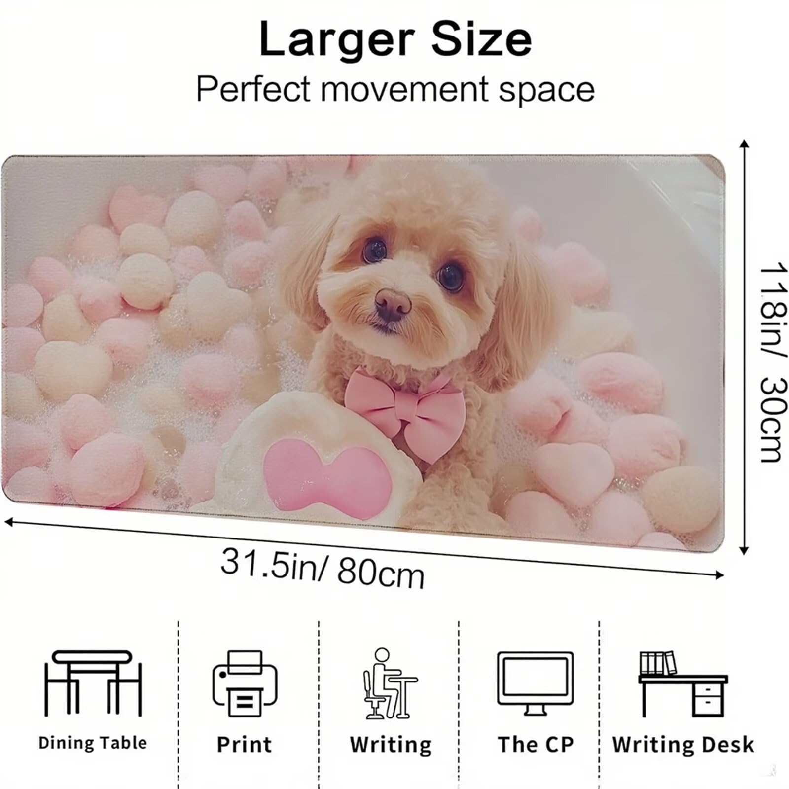 Różowa podkładka pod mysz XXL 1000 x 500 x 3 mm pies pod rękę biurko akcesoria antypoślizgowa gumowa podstawa i zszyte krawędzie podkładka pod mysz dla graczy do dekoracji biura dekoracyjnego