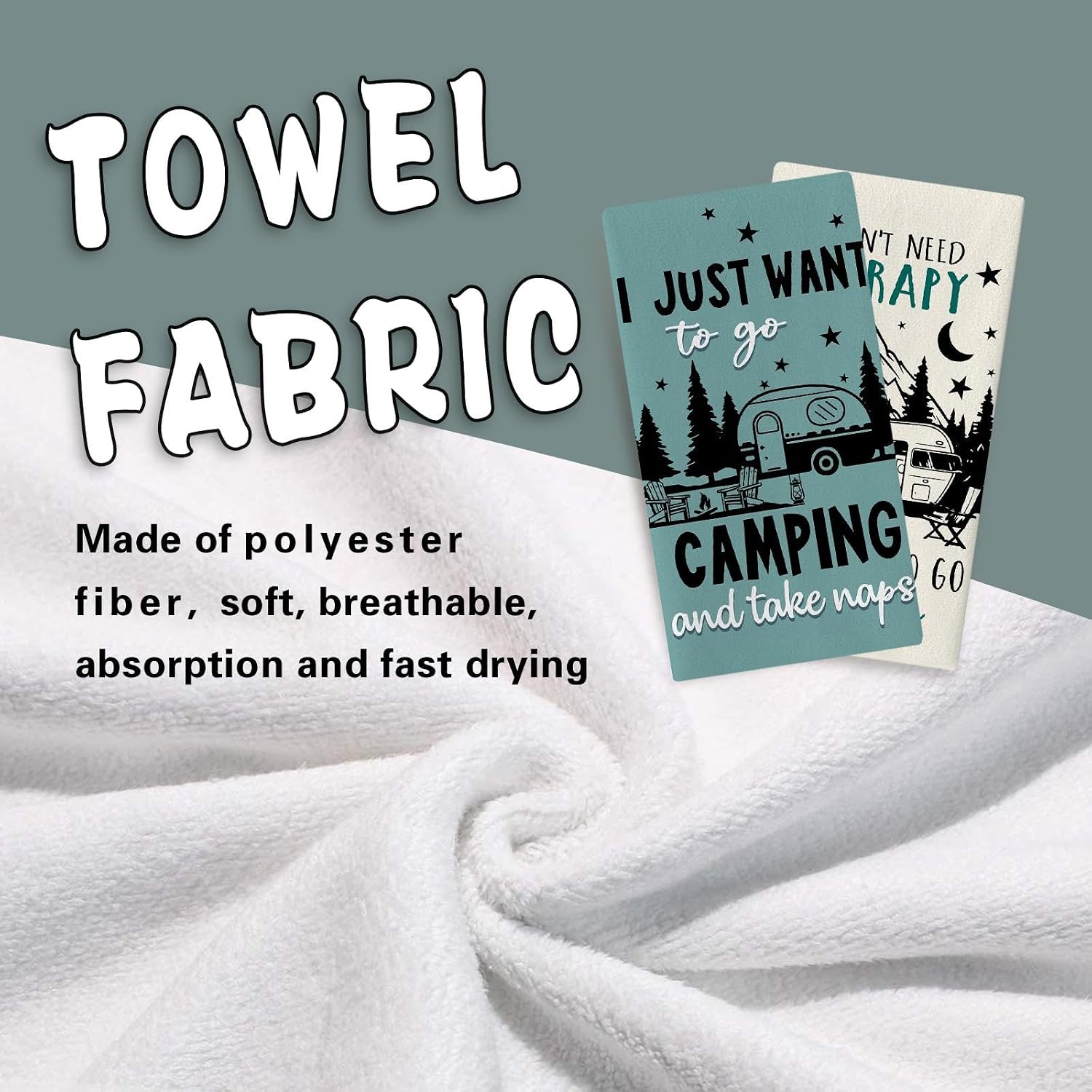 Go Camping Kitchen Dish Towels Set of 2, Camper RV Mountain Forest Adventure Drying Hand Towel Baking Cooking Cloth, Blue Farmhouse Campsite Bonfire Bathroom Home Decoration 18'' x 26''