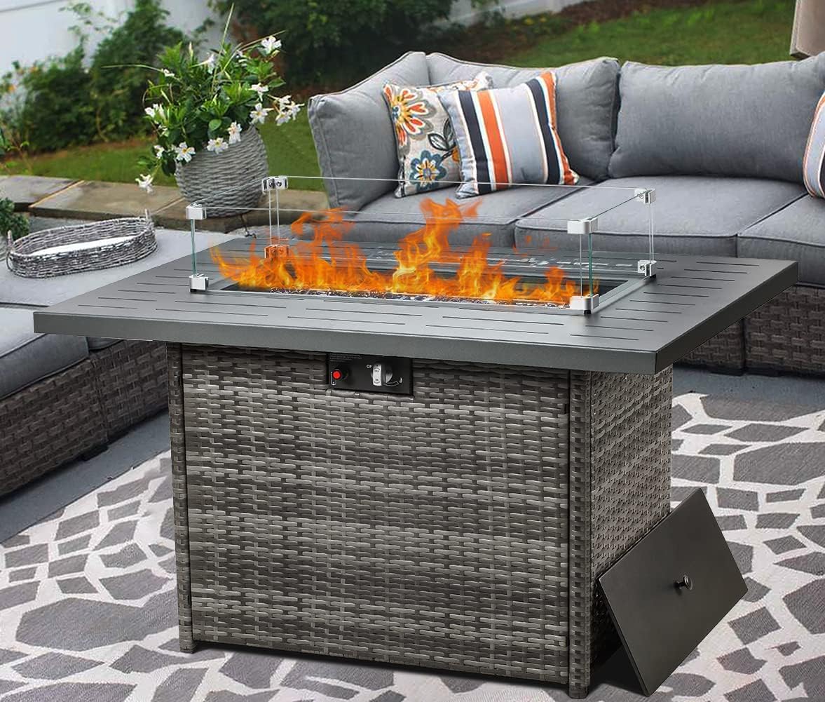 AJ Enjoy 44in Outdoor Propane Gas Fire Pit Table, 50,000