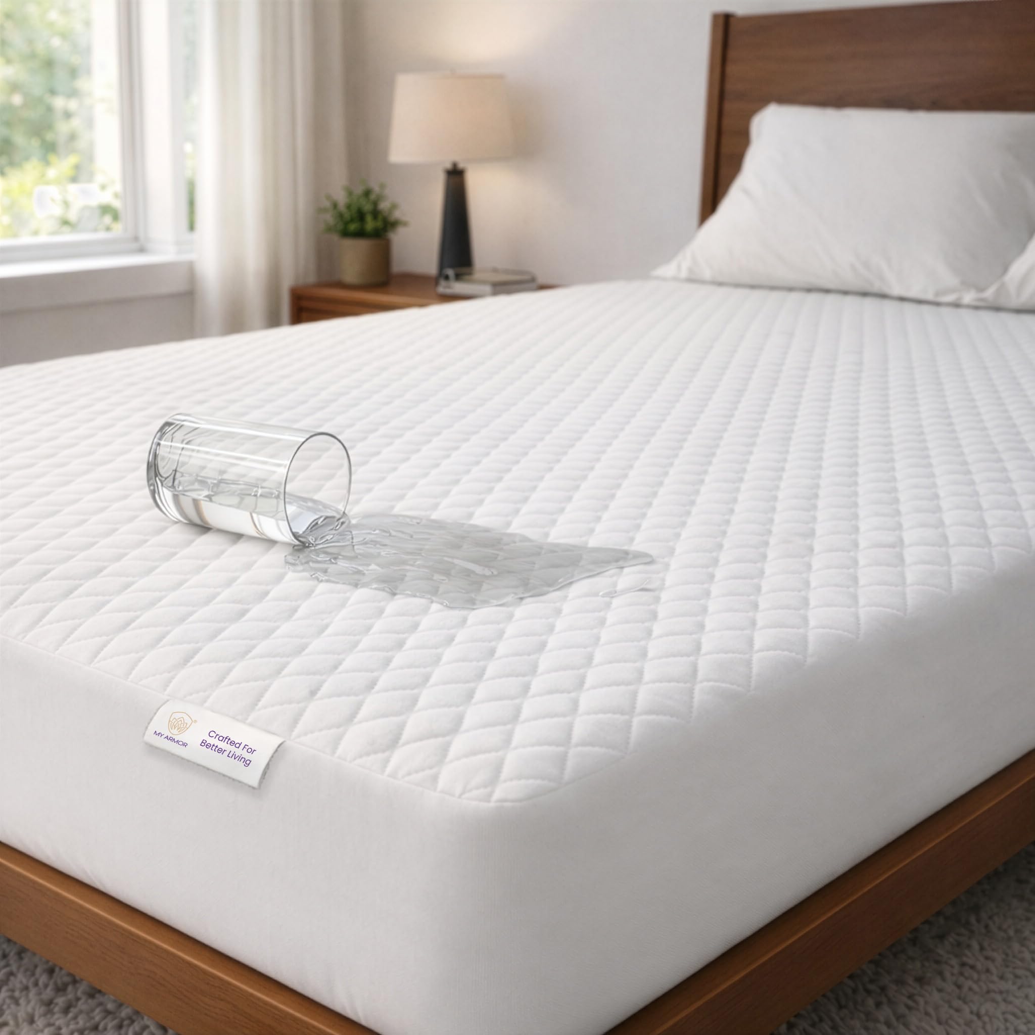 My Armor Mattress Protector King Size | Waterproof Cotton Quilted Bed Protector King Size, 78x72 Inch | Breathable Noiseless Ultra Soft Fitted Cover with Elastic Skirting, 6.5x6 ft, White