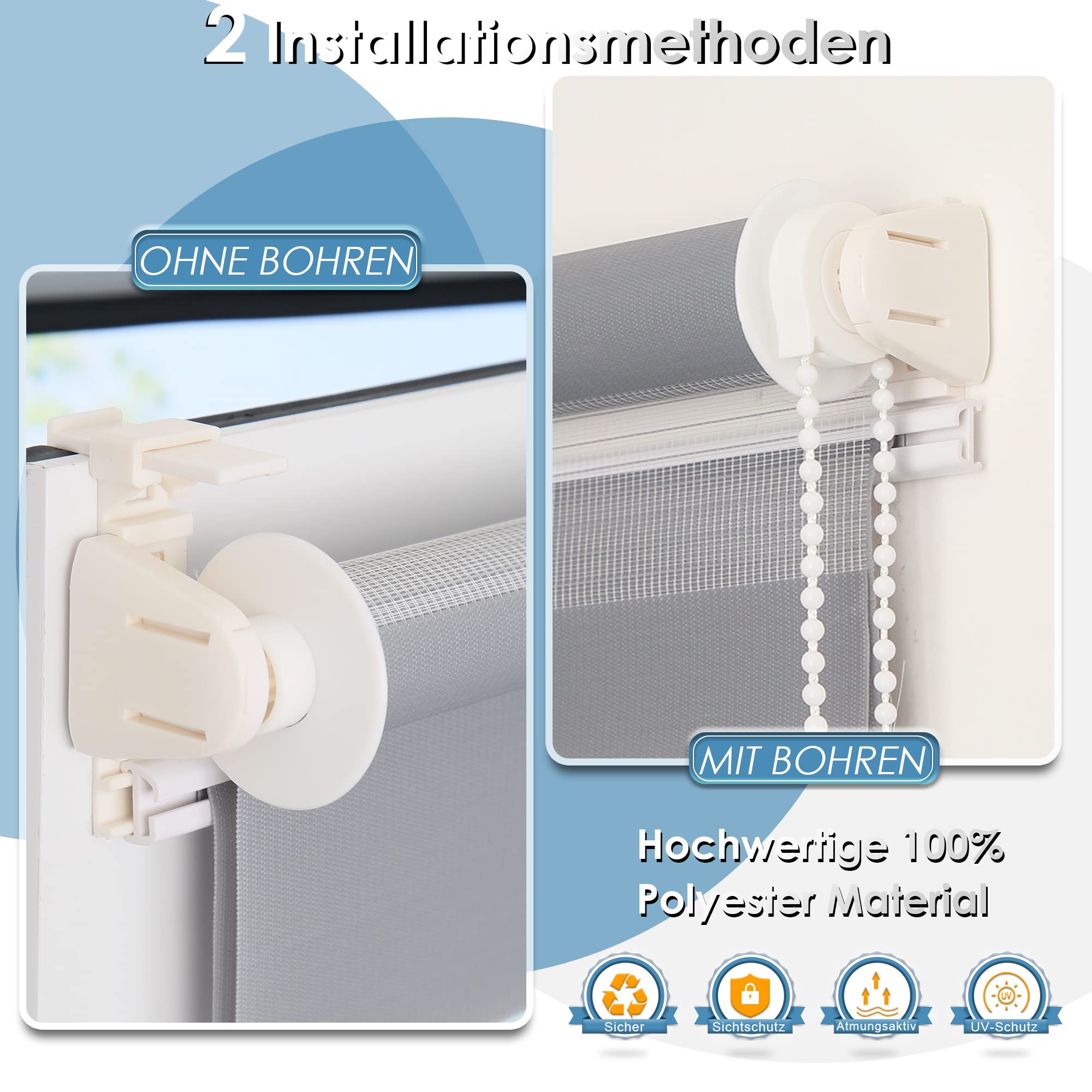 Tenda A Rullo Doppia Allesin 50x200cm - Senza Foratura Per Finestre - Foto 5