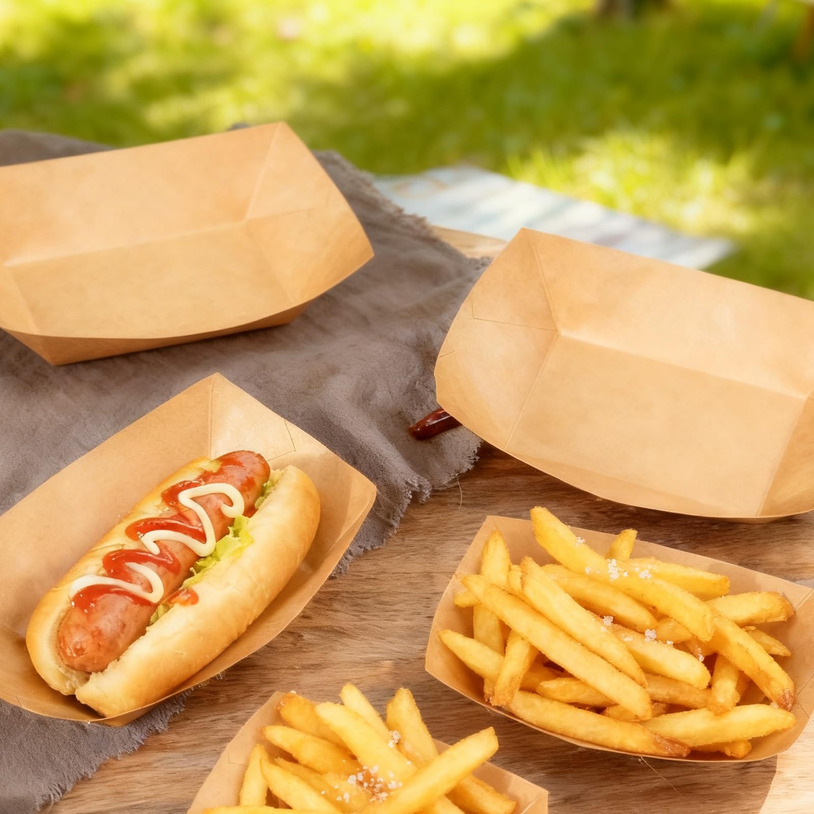 Lot de 300 bols à frites jetables en carton kraft - Bols jetables pour amuse-bouches, frites, salades - Dimensions 12.6x7.5x3.6 cm - Marron