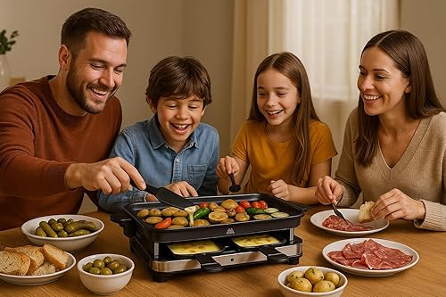 Miniatura 3 de Raclette Grill - Plancha eléctrica sin humo para interior con calentamiento rápido de 1600 W, cocción de doble zona, acero inoxidable, superficie