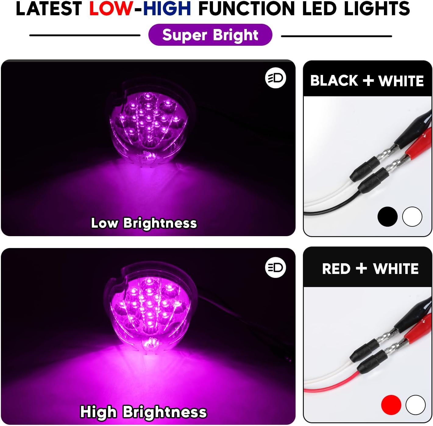 2PCS Clear Lens Purple Watermelon LED Lights Low/High Dual Function Marker with Stainless Steel Bezel, 12V Side Clearance Light for Freightliner, Kenworth, Peterbilt