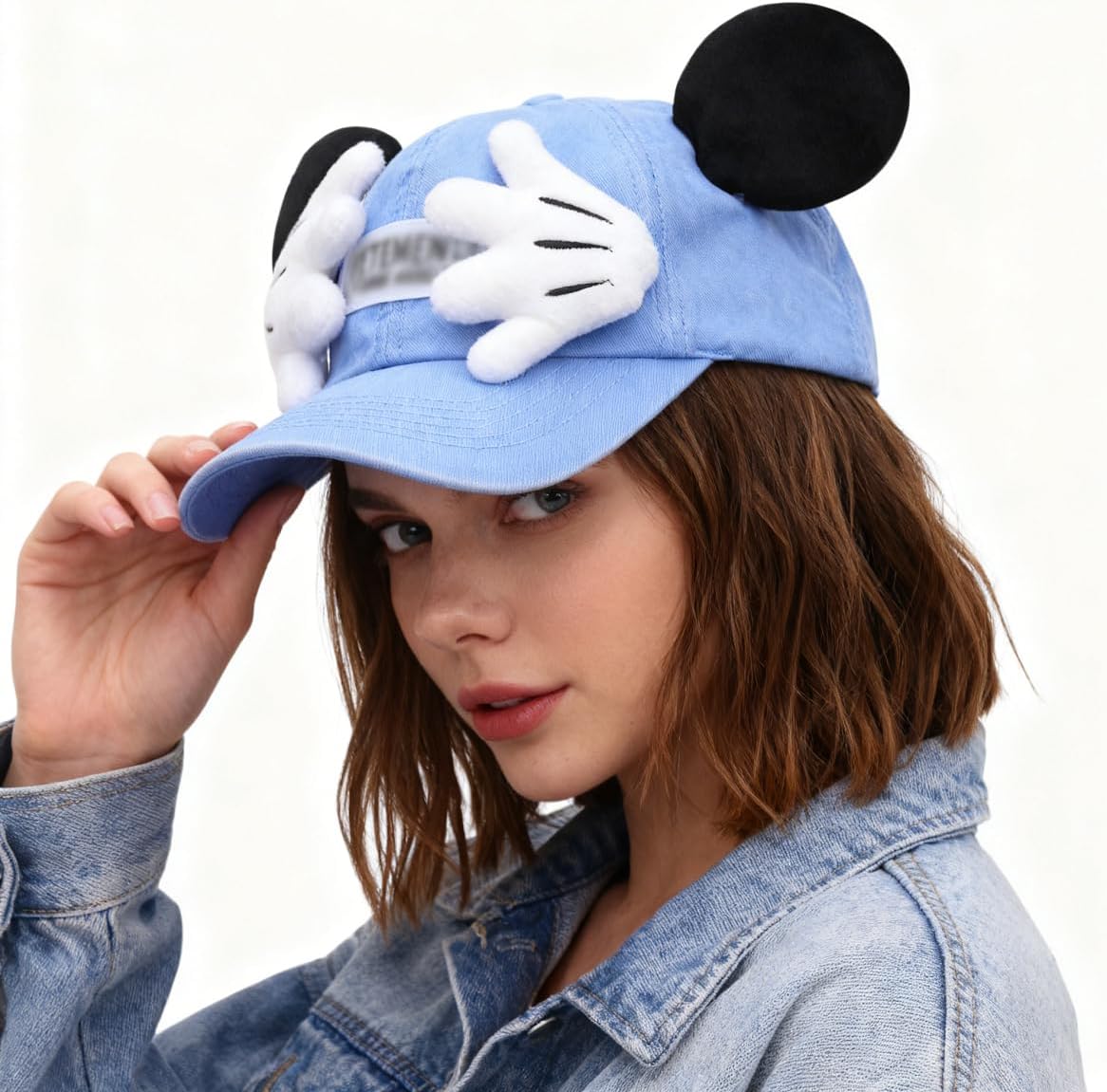 Cute Cartoon Mouse Ear Baseball Caps Adjustable Snapback Hat Outdoor Sports Travel Sun Hat with Curved Brim for Adult Teens