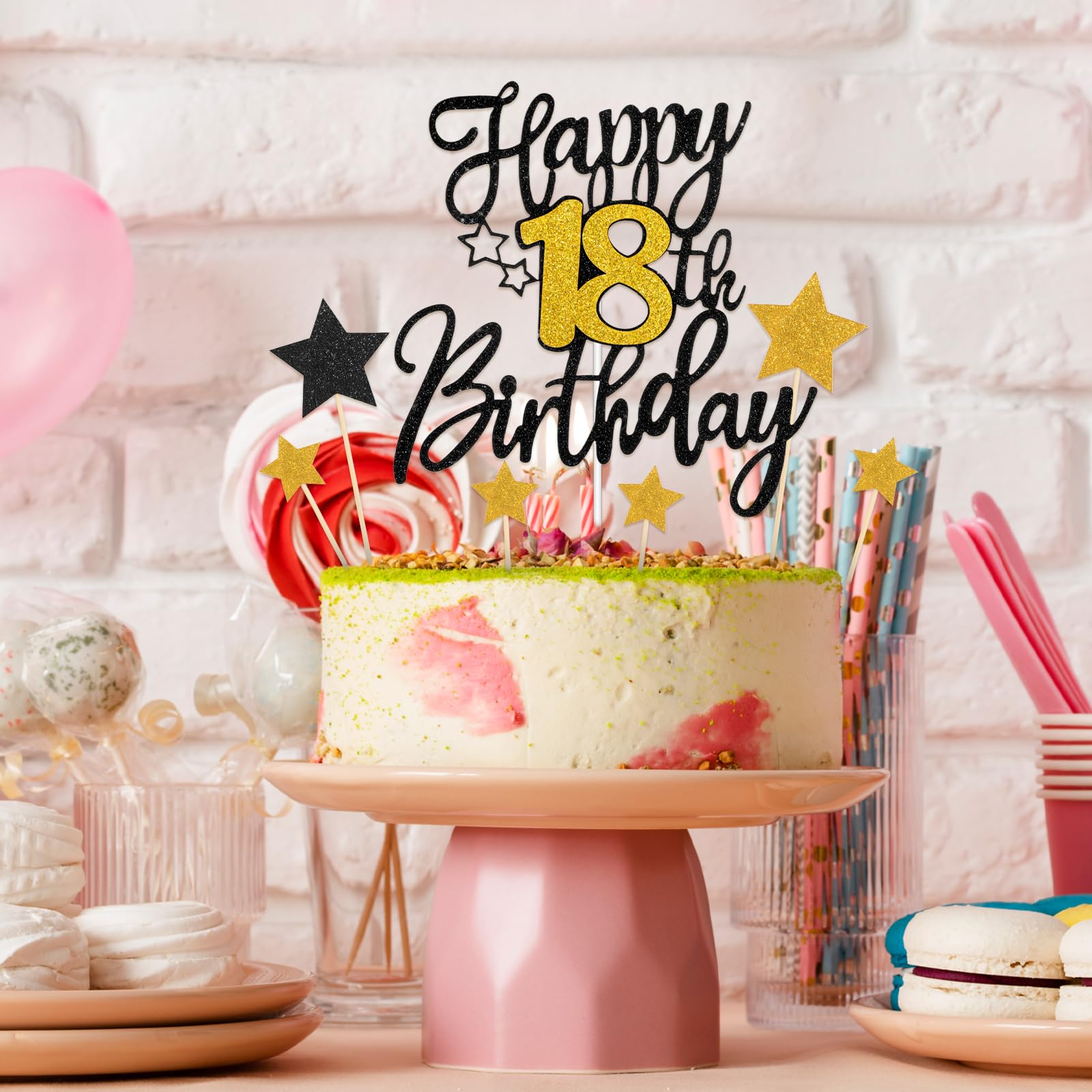 1 Lot De Décorations De Gâteau D'anniversaire à Paillettes « Happy