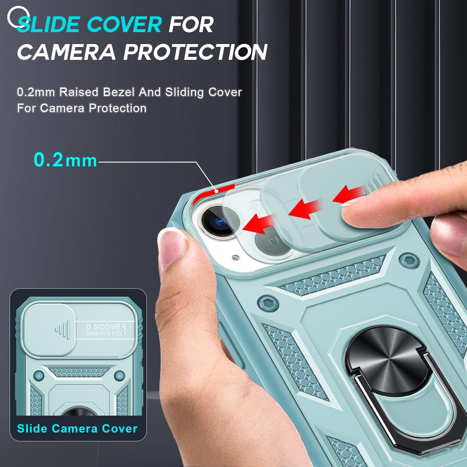 LeYi Cover per iPhone 13 con Vetro Temperato,Custodia con Protezione Fotocamera [Slidable] Antiurto Grado Militare 360° Anello Supporto TPU Bumper Custodie iPhone 13 6.1'', Blu
