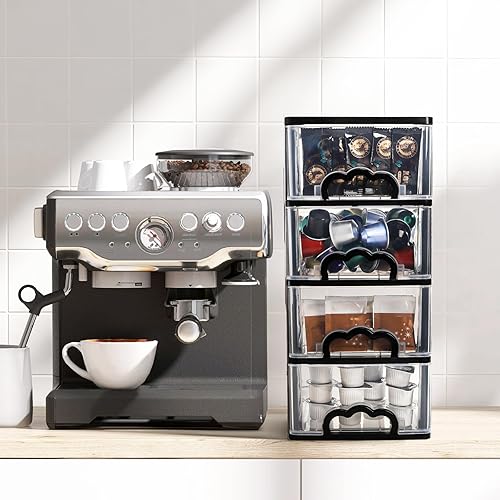 Miniatura 8 de Organizador de escritorio con 4 cajones, unidad de cajón de almacenamiento de plástico transparente, pequeña caja de almacenamiento organizadora de