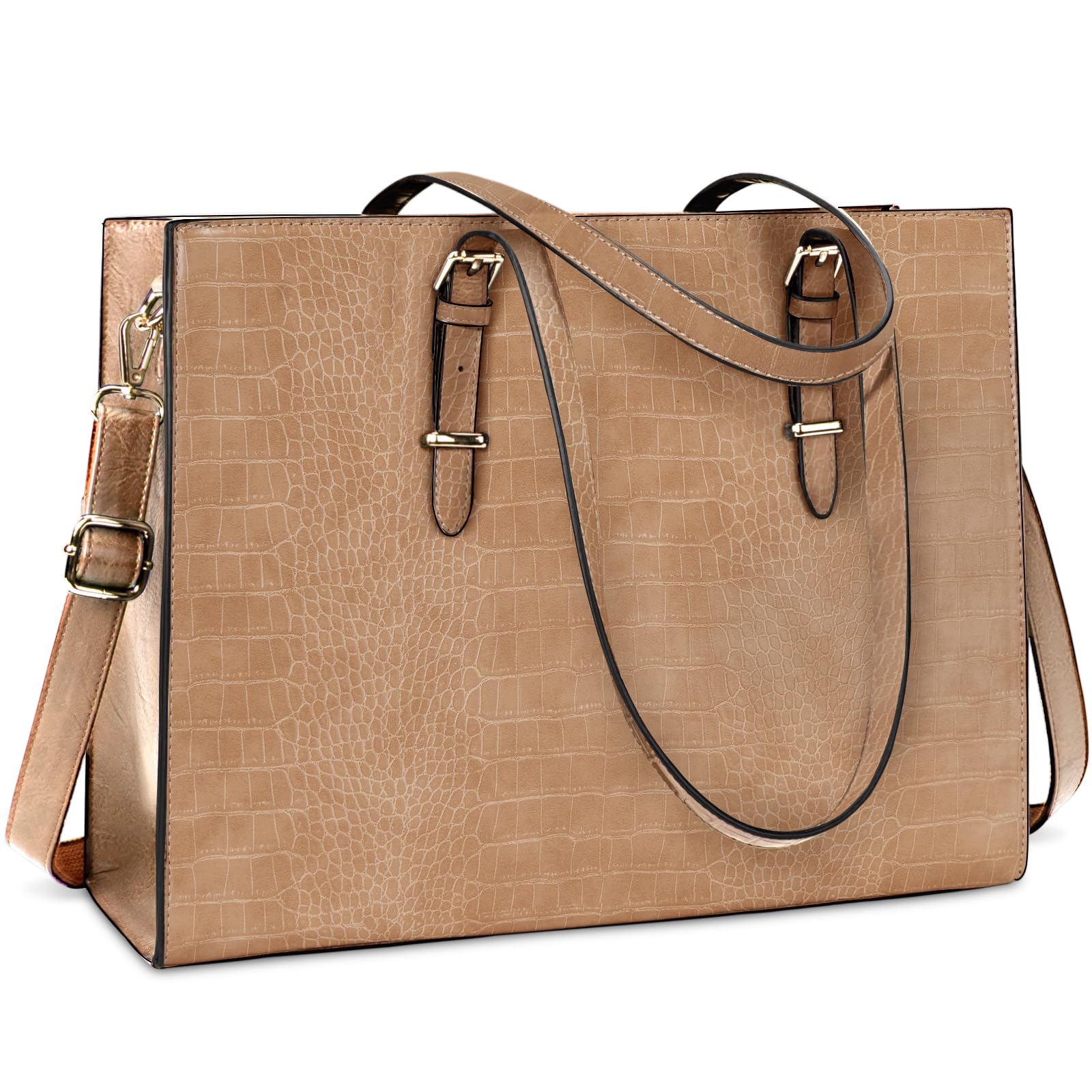Laptop Bag for Women 15.6 Inch Laptop Tote Bag Leather Classy Computer Briefcase for Work Waterproof Handbag Professional Shoulder Bag Women Business Office Bag Large Capacity Grey