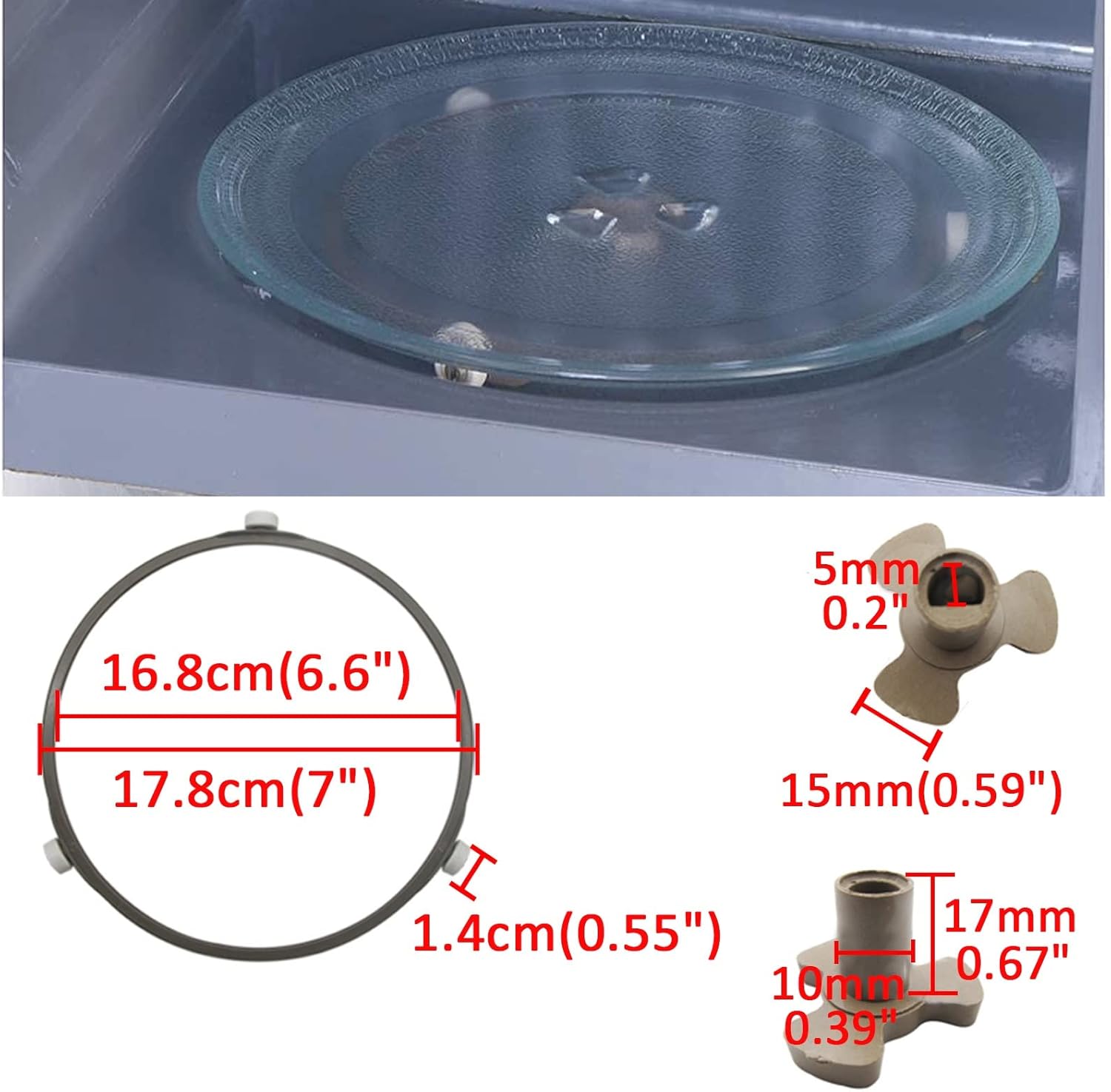 Diameter 245/255/270/315mm Microwave Glass Turntable Plate Round Microwave Glass Plate, Sturdy Microwave Plate Replacement, With Glass Plate Tray Wheel Ring-for Small Microwave ( Color : Clear , Size