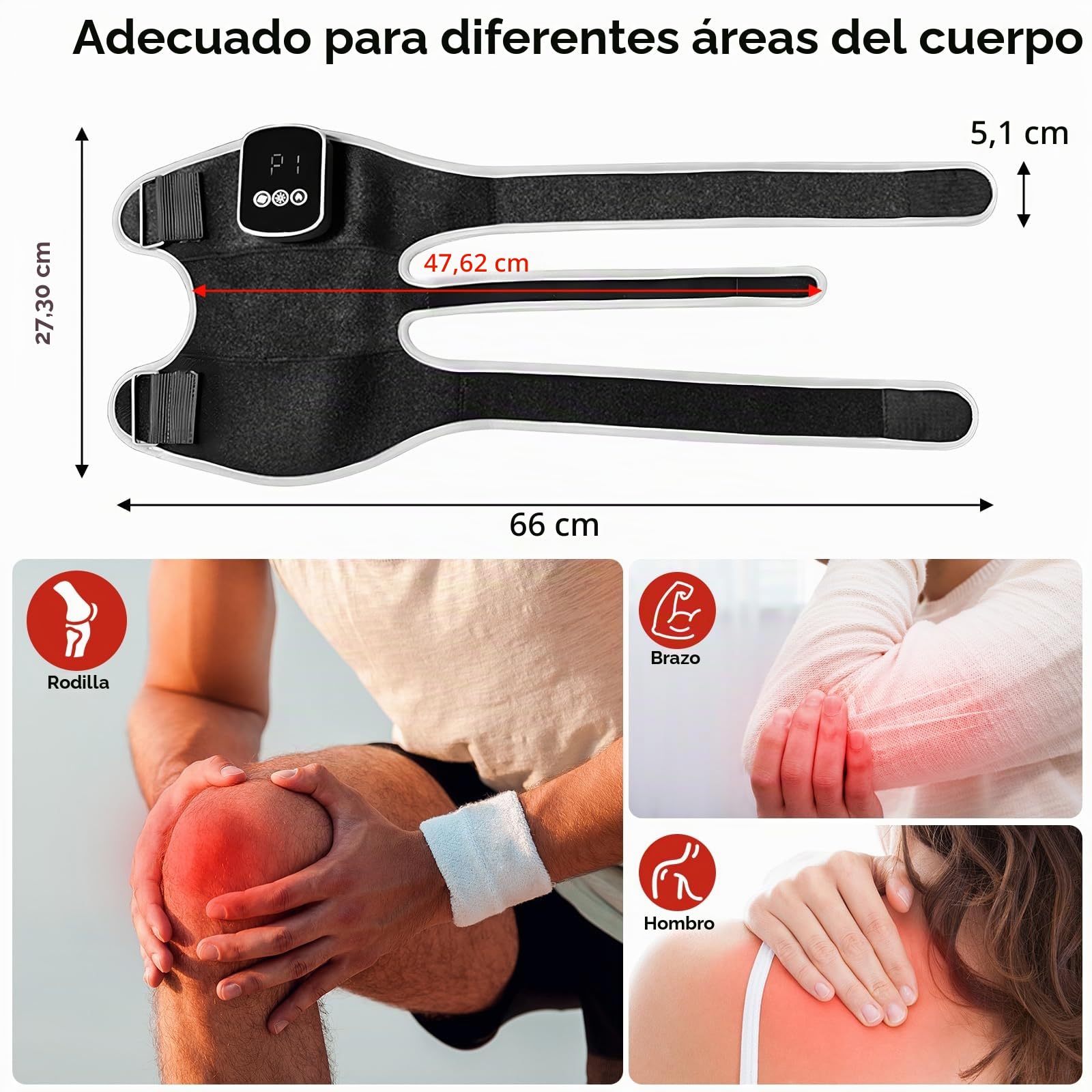 Masajeador de Rodilla Inalámbrico con Pantalla Táctil, 3 Niveles Calor, 3 Modos Masaje, Luz Roja de Doble Longitud de Onda (660 nm y 850 nm) y 5000 mAh para Artritis y Lesiones Muscular