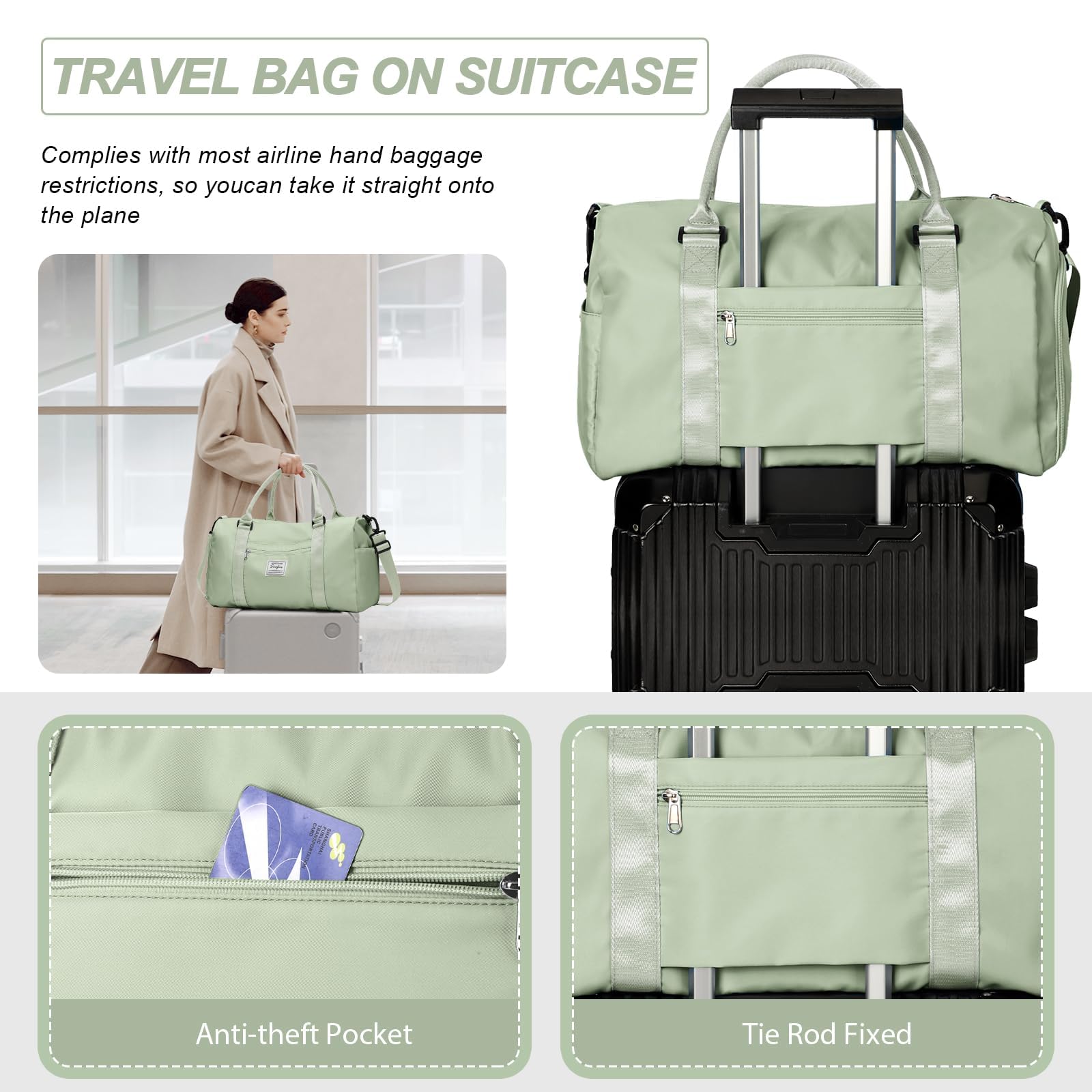 HYC00 Borsone Palestra Donna Uomo Borsa Sportiva con Scomparto Scarpe Borsone da Viaggio Sports Gym Bag Grande Borse da Palestra Piscina Donna Fitness Weekend Duffel Bag Borsa per Ospedale,Verde Erba