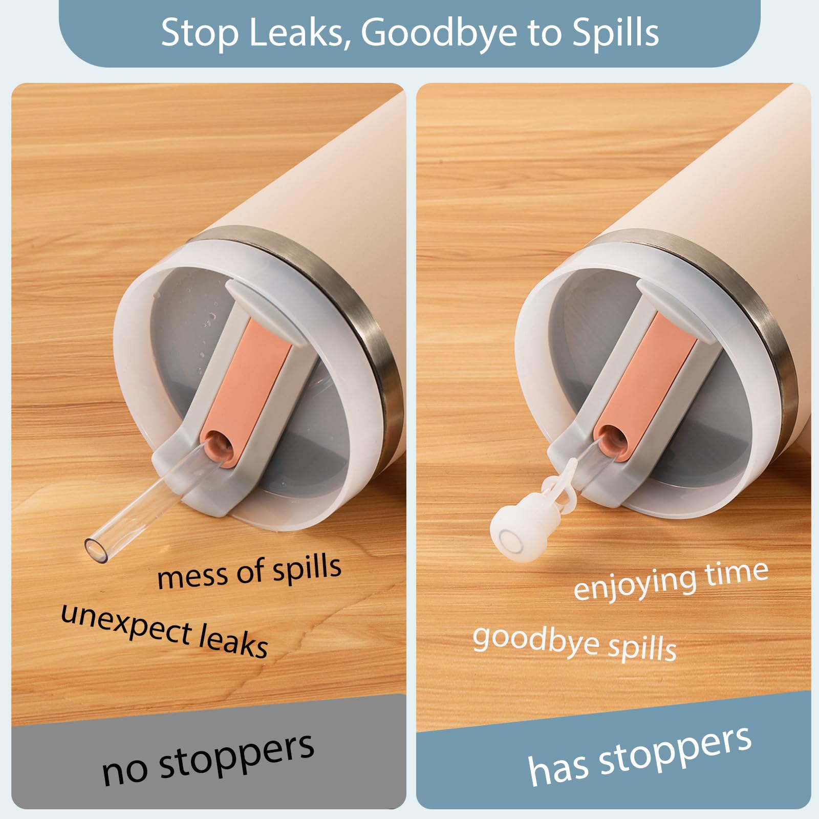 Kapiado 2 Set Spill Stoppers for Stanley Cup 20oz/30oz/40oz/64oz, Leak Proof Accessories for Stanley Tumbler with Straw Cap and Square Pad and Round Cover (Clear, 2)