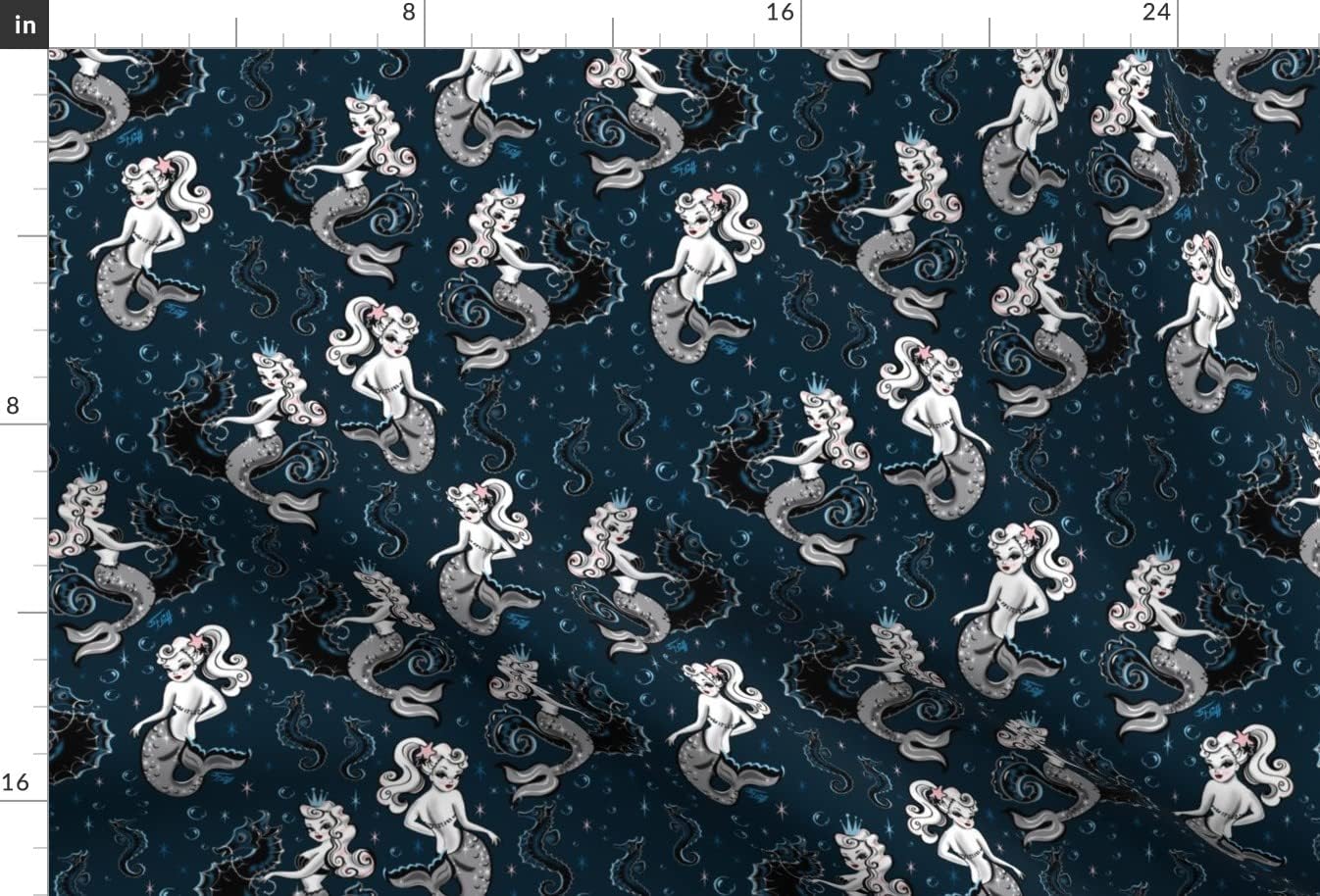 Spoonflower Fabric - Mermaid Medium Mermaids Retro Vintage Seahorse Printed on Minky Fabric by The Yard - Sewing Baby Blankets Quilt Backing Plush