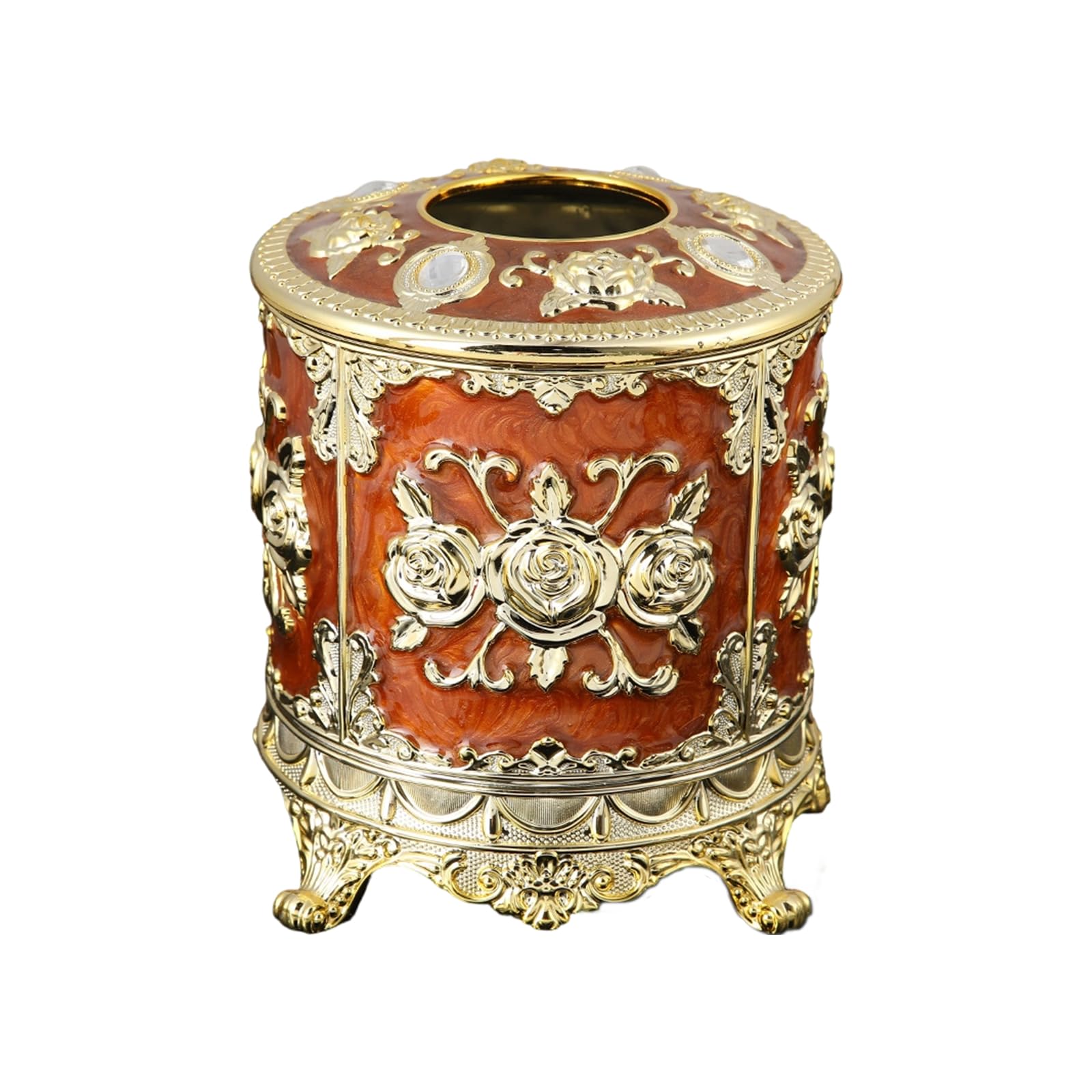 HZBB Decorative Enameled Rose Motifs Tissue Dispenser Organiser for Efficient Home Kitchen Bathroom Storage European Rose Tissue Holder