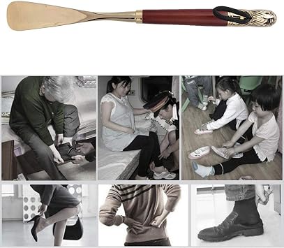 Shoe Horn Long Handled Metal Lion Head Shoe Horn Wooden Long Handle Shoe Lifter Shoe Spoon Tool for Men Ladies(Brown, 58cm)