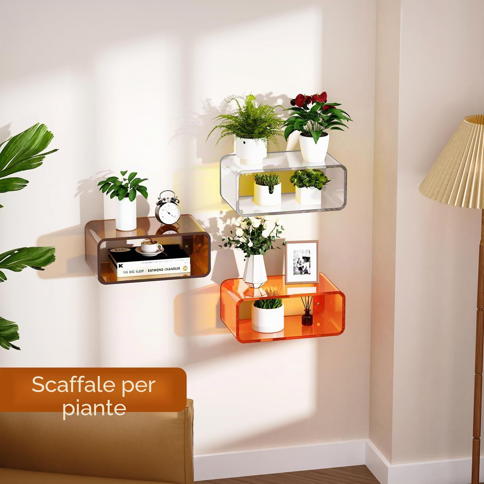 Comodino Sospeso in Acrilico (marrone scuro) | Comodino Galleggiante Mensola da Parete Design Moderno, Minimalista ed elegante