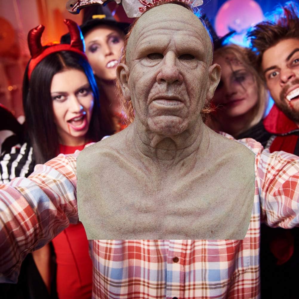 Dan&Dre Halloween Headgear Old Man Face Cover Realistic Human Horror Wig Headgear for Party Props, 30 * 40cm