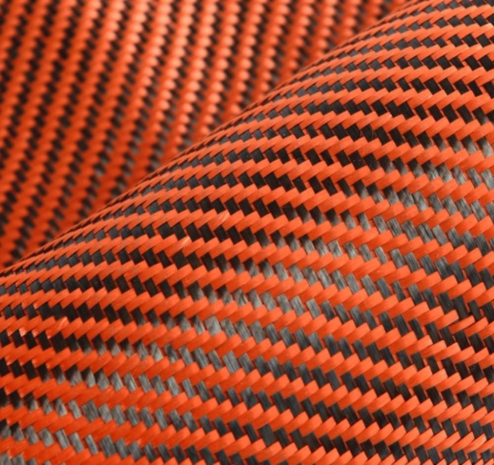 1PC Carbon Aramid Fiber Hybrid Fabric Cloth 50cm Width and 100cm Length Orange Twill Weave 190gsm