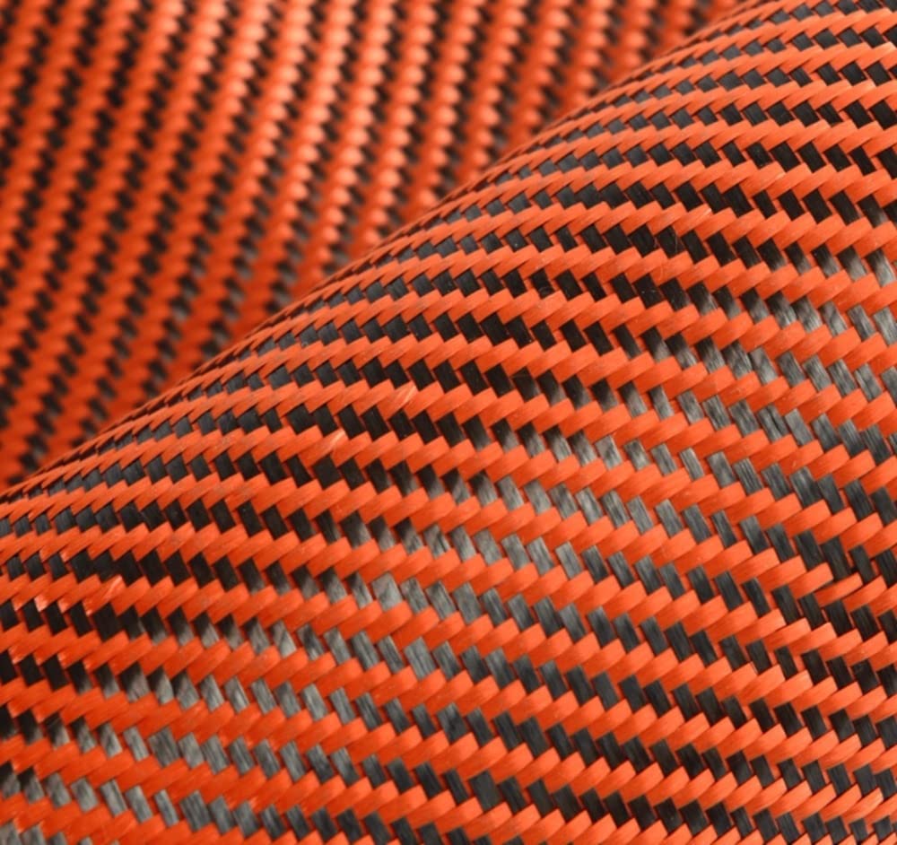 1PC Orange Twill Weave Carbon Fiber Aramid Hybrid Fabric - 50cm x 100cm, 190g/m², High Strength Material
