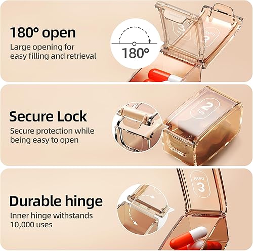 Miniatura 4 de Organizador semanal de píldoras, pastillero portátil de 7 días, organizador de píldoras medicinales a prueba de humedad, pastillero de viaje con